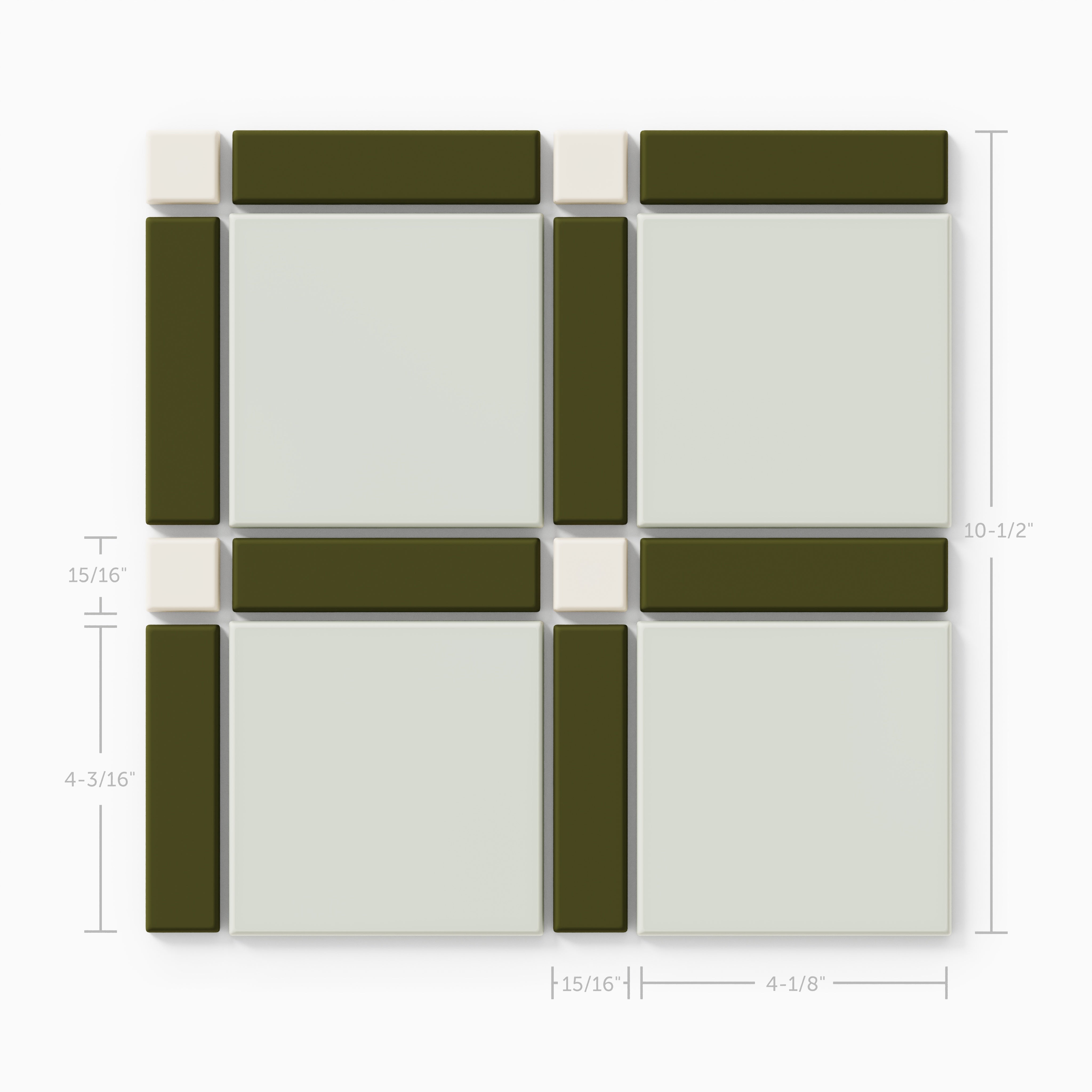 Lattice Sheeted Original Ceramic Tile in Feldspar Matte, Bonsai Matte & Overcast Matte