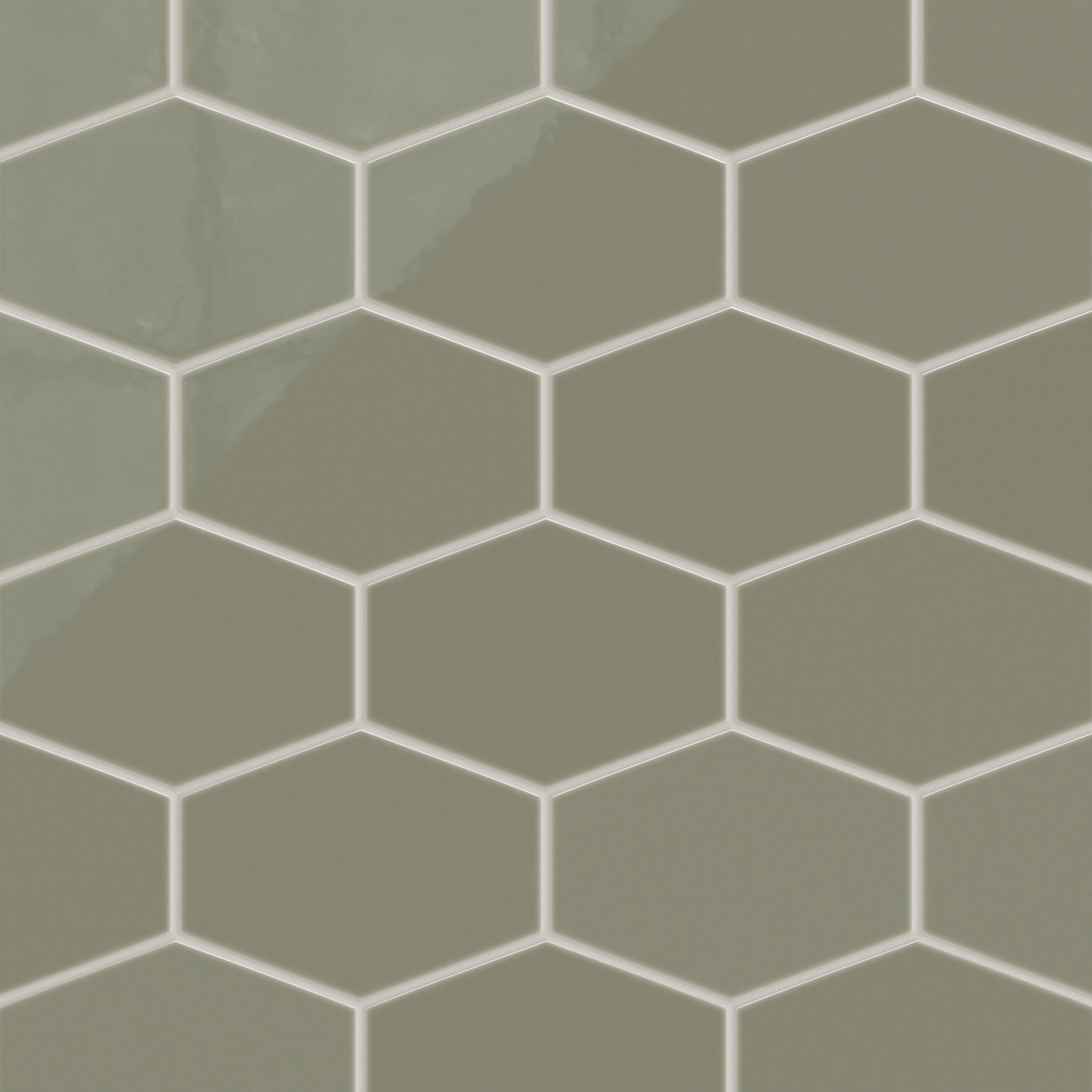 Elongated Hexagon Natural Press Ceramic Tile in Fern Gloss