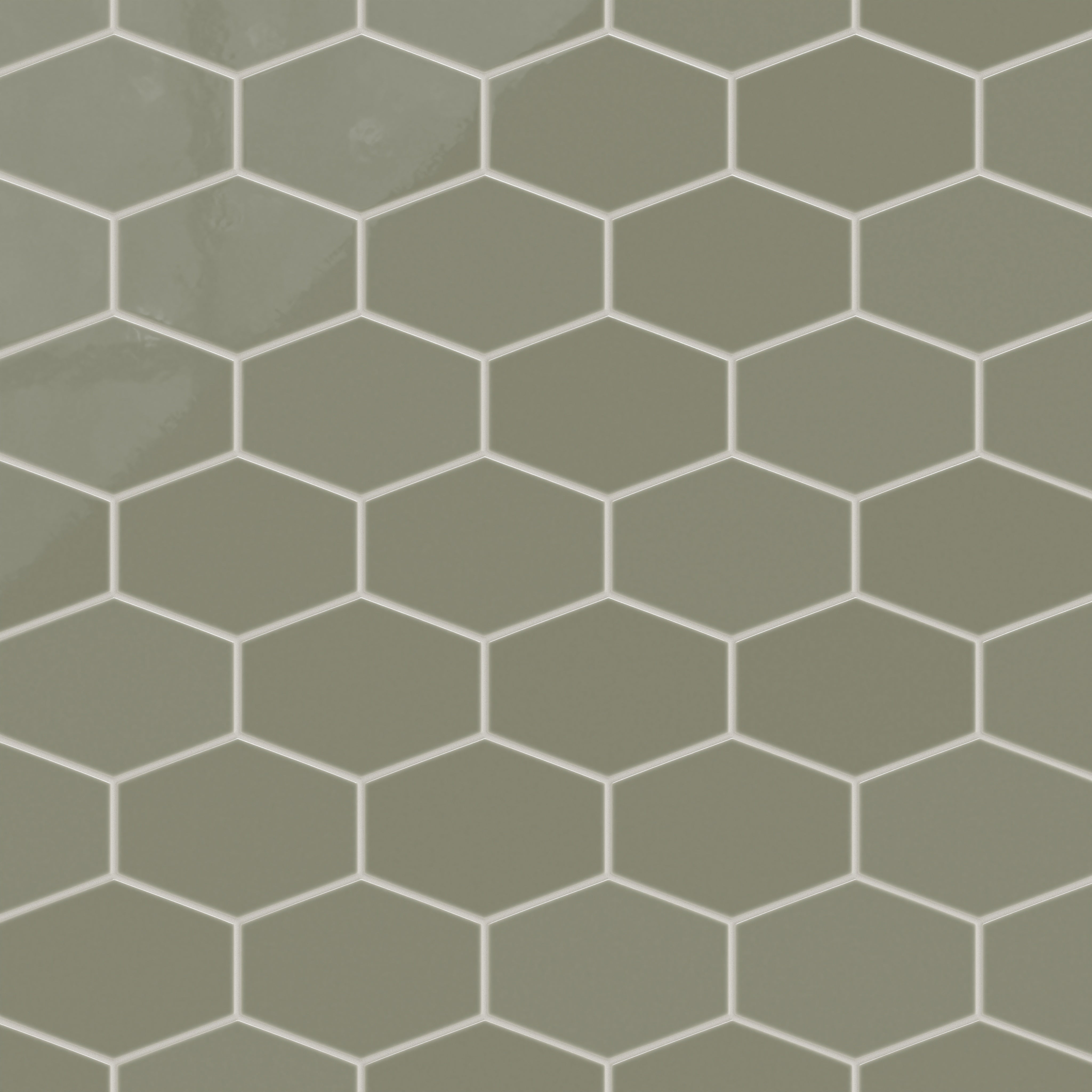 Elongated Hexagon Natural Press Ceramic Tile in Fern Gloss