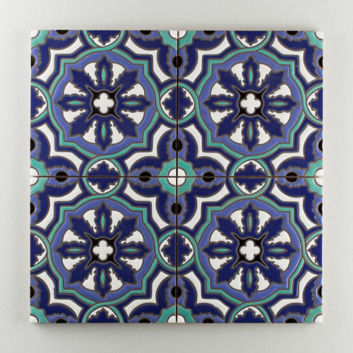 8x8 Handpainted Tile Valencia in Cool Motif