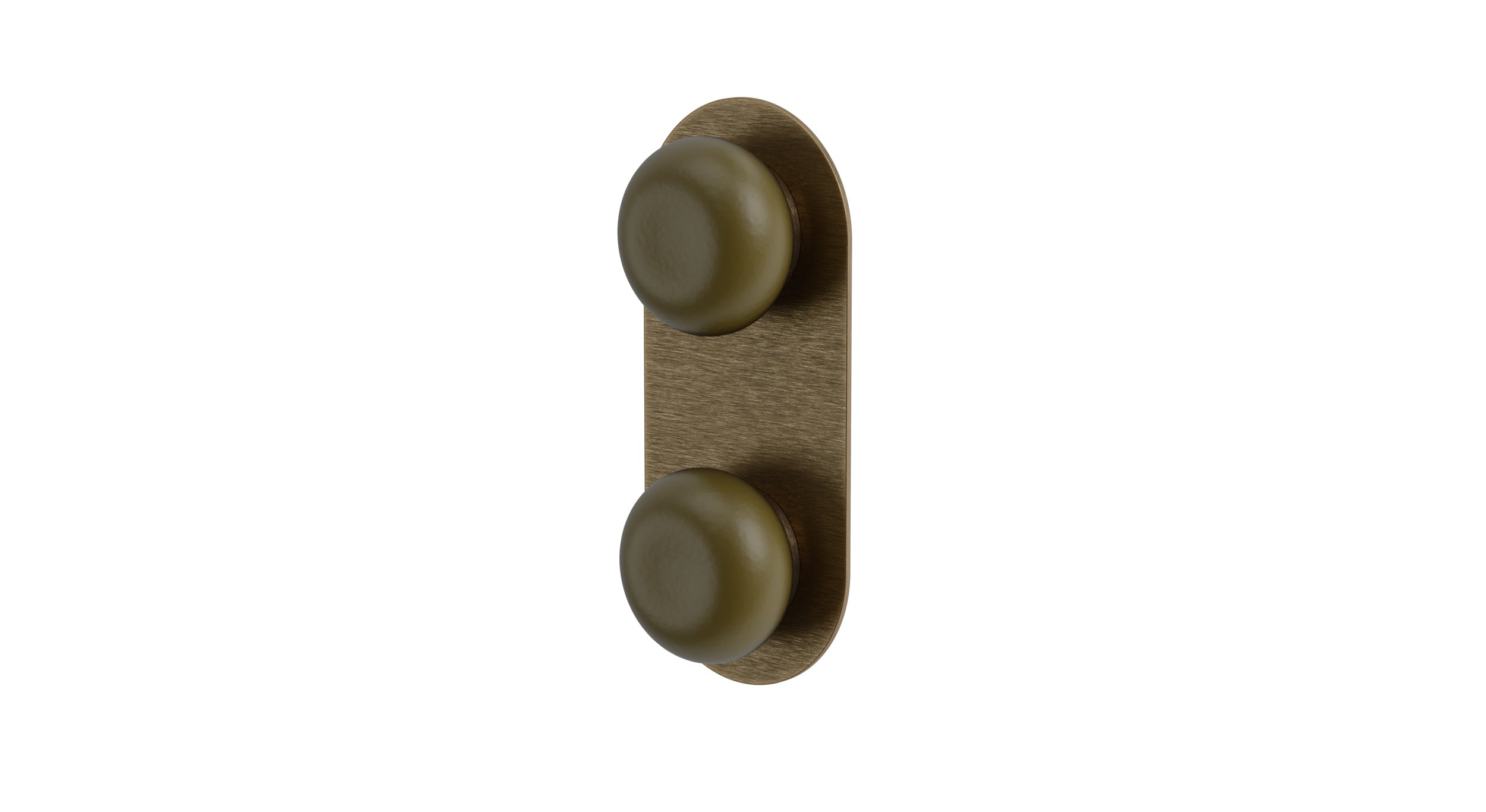 Foundry Two Handle Wall Mount Shower Trim with Pebble Ceramic Knob Handles in Antique Brass