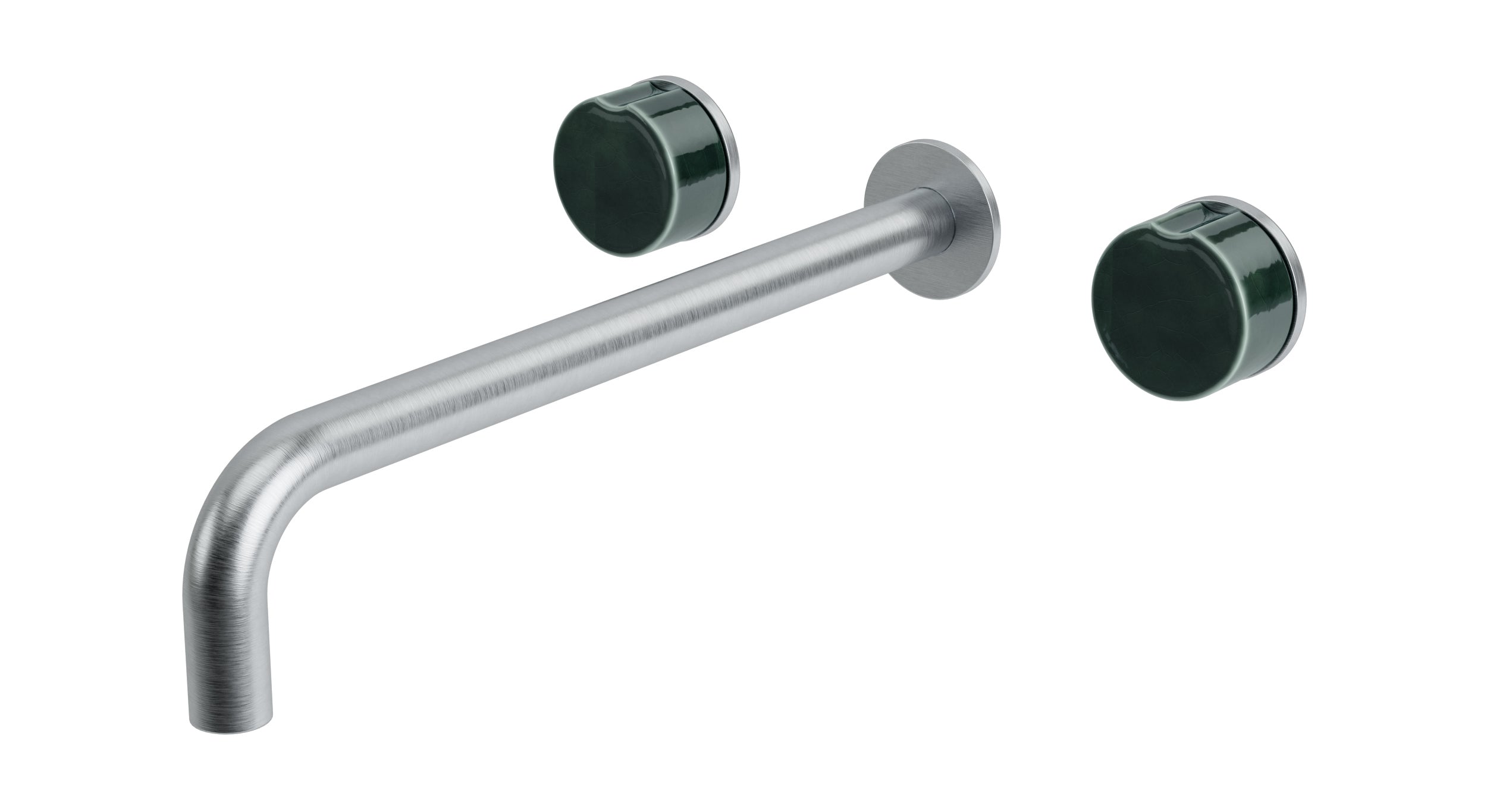 Foundry Two Handle Wall Mount 12" Lavatory Faucet with Groove Ceramic Knob Handles in Satin Chrome