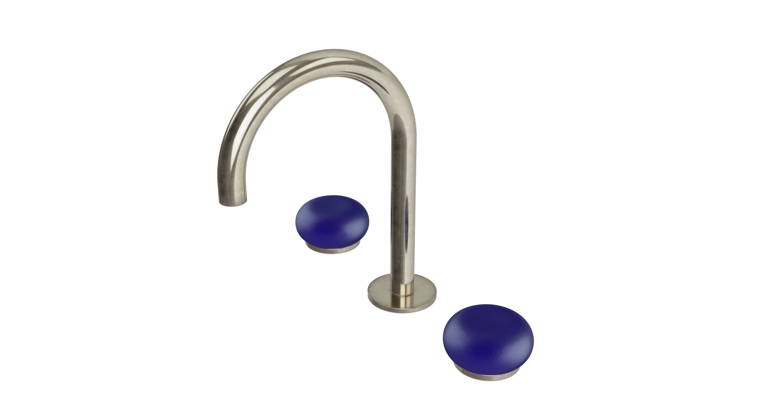 Foundry Two Handle Deck Mount Gooseneck Lavatory Faucet with Pebble Ceramic Knob Handles