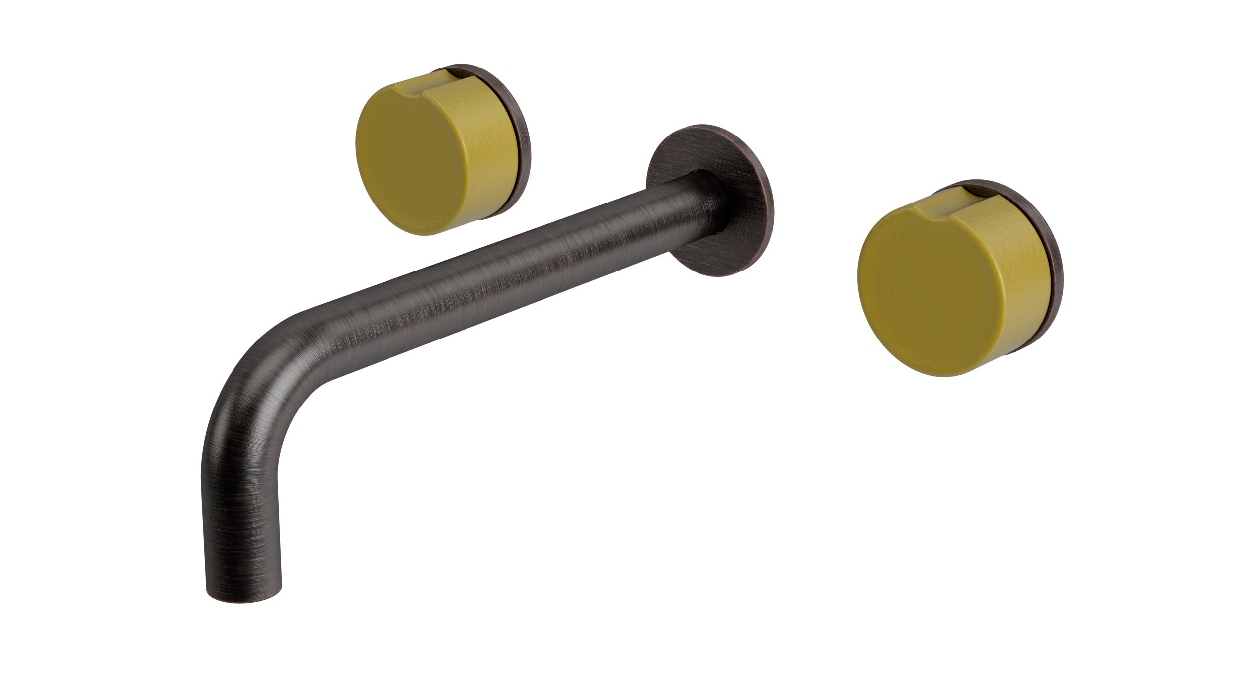 Foundry Two Handle Wall Mount 7.5" Lavatory Faucet with Groove Ceramic Knob Handles in Antique Bronze