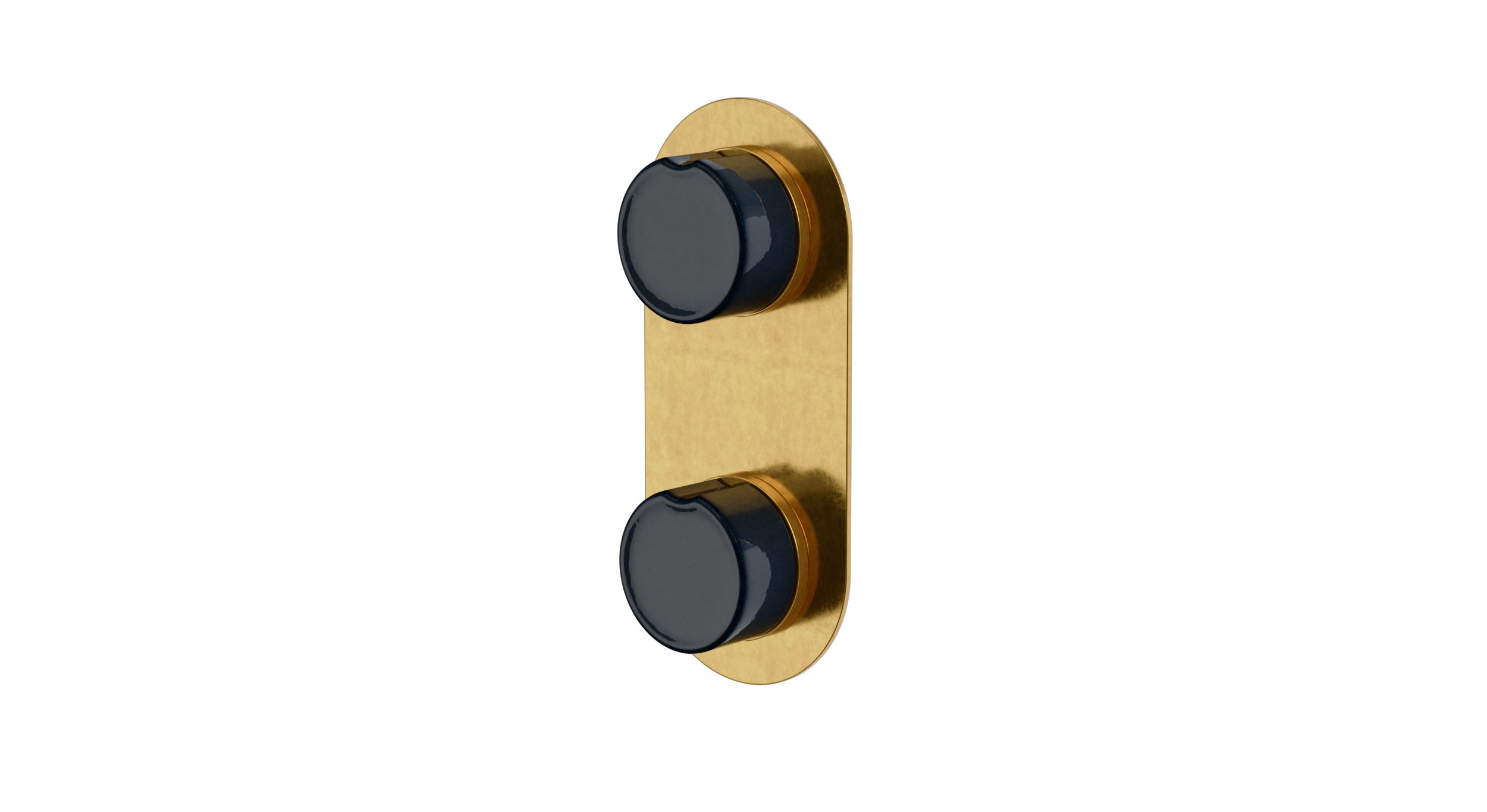 Foundry Two Handle Wall Mount Shower Trim with Groove Ceramic Knob Handles in French Brass