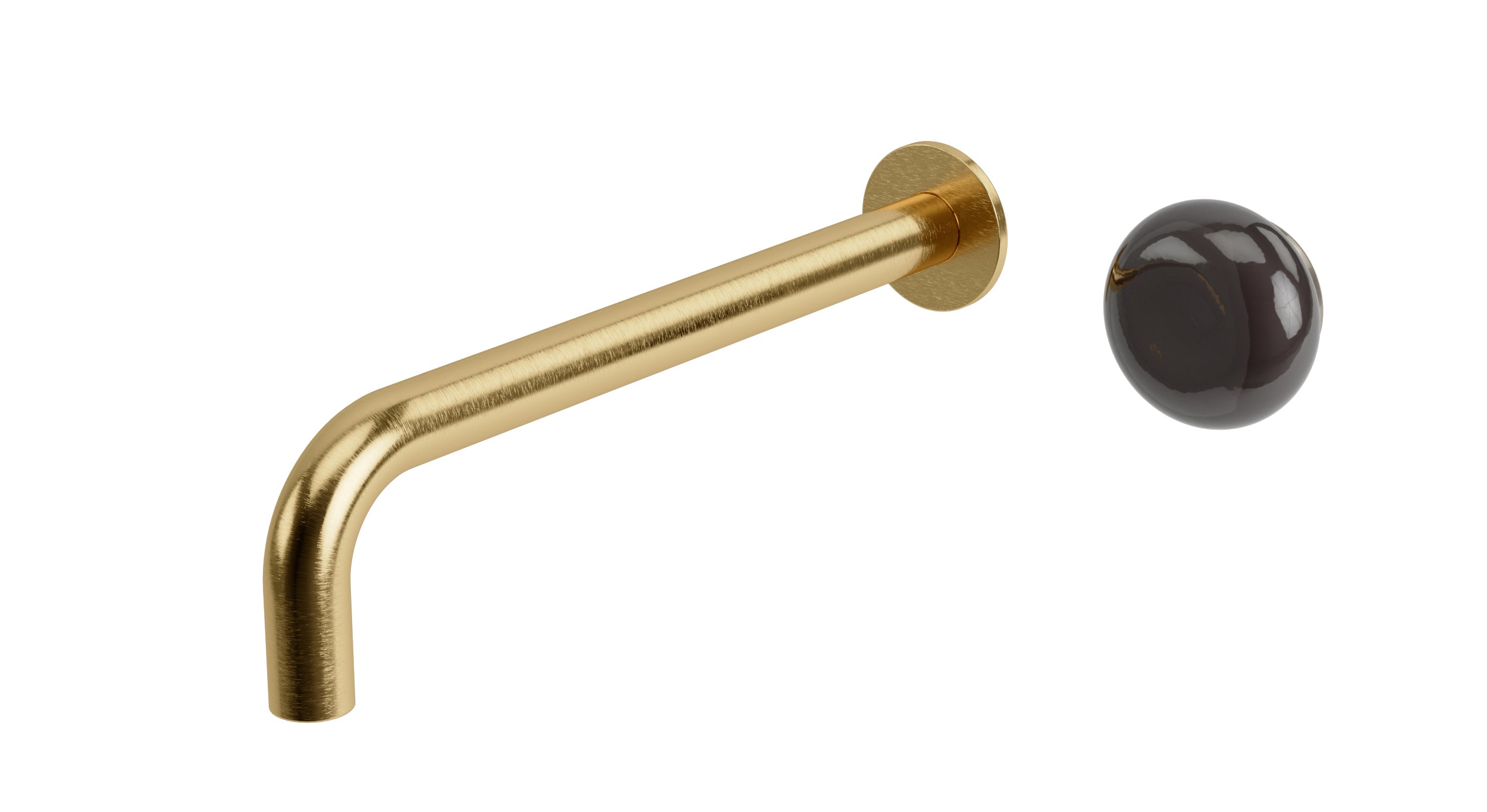 Foundry One Handle Wall Mount 10" Lavatory Faucet with Pebble Ceramic Knob Handle in Satin Brass