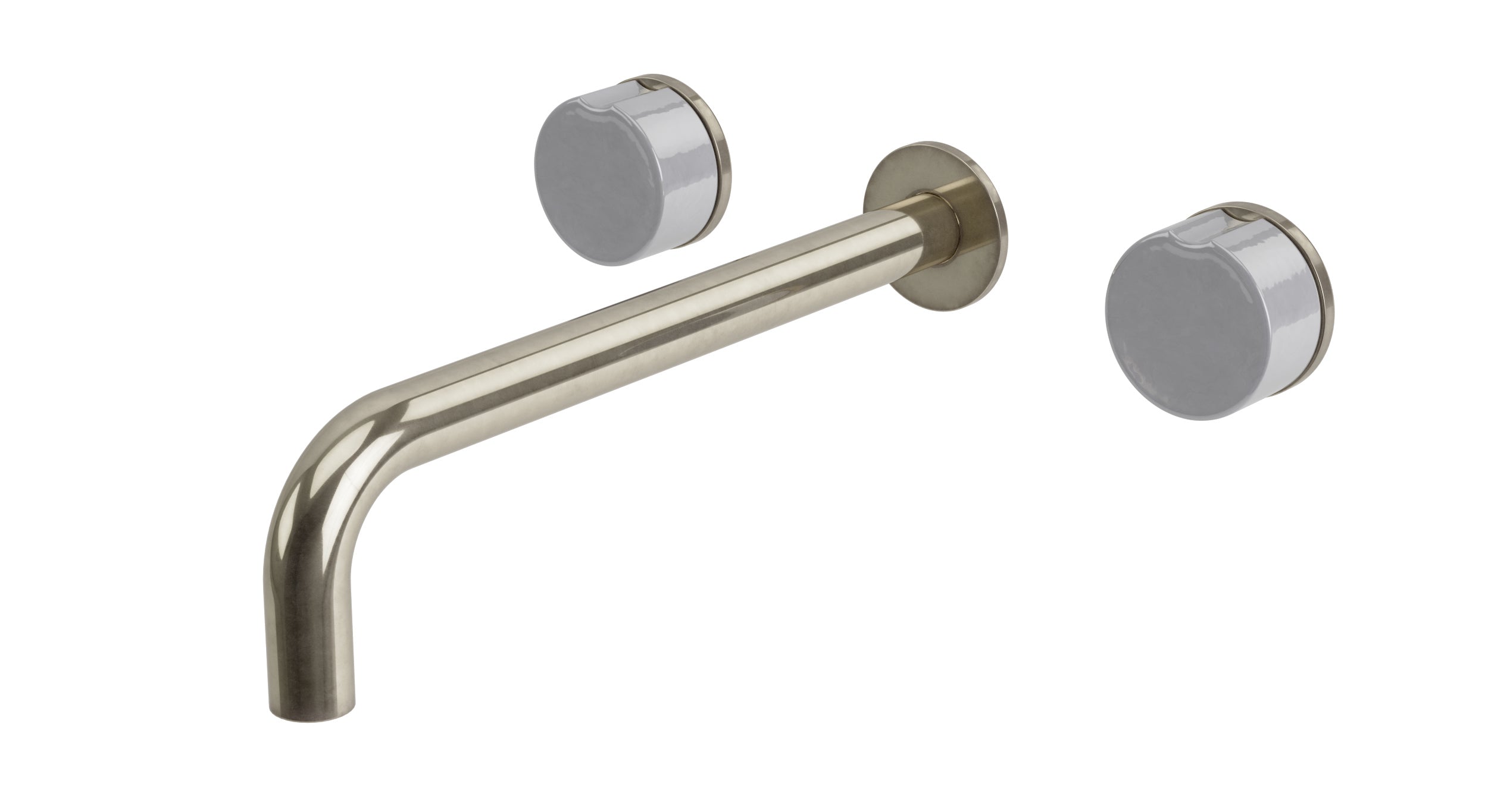 Foundry Two Handle Wall Mount 10" Lavatory Faucet with Groove Ceramic Knob Handles in French Nickel