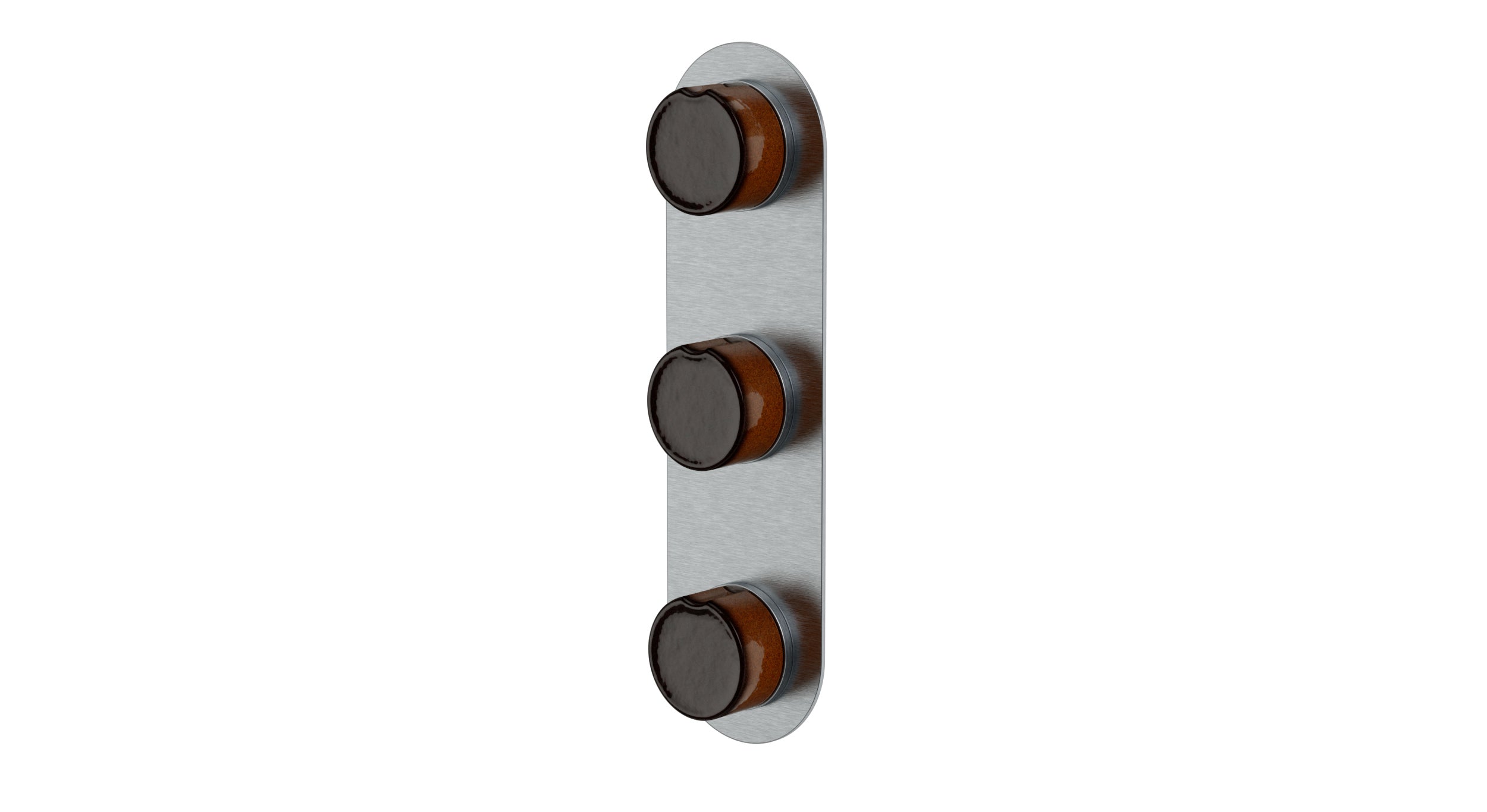 Foundry Three Handle Wall Mount Shower Trim with Groove Ceramic Knob Handles in Satin Chrome