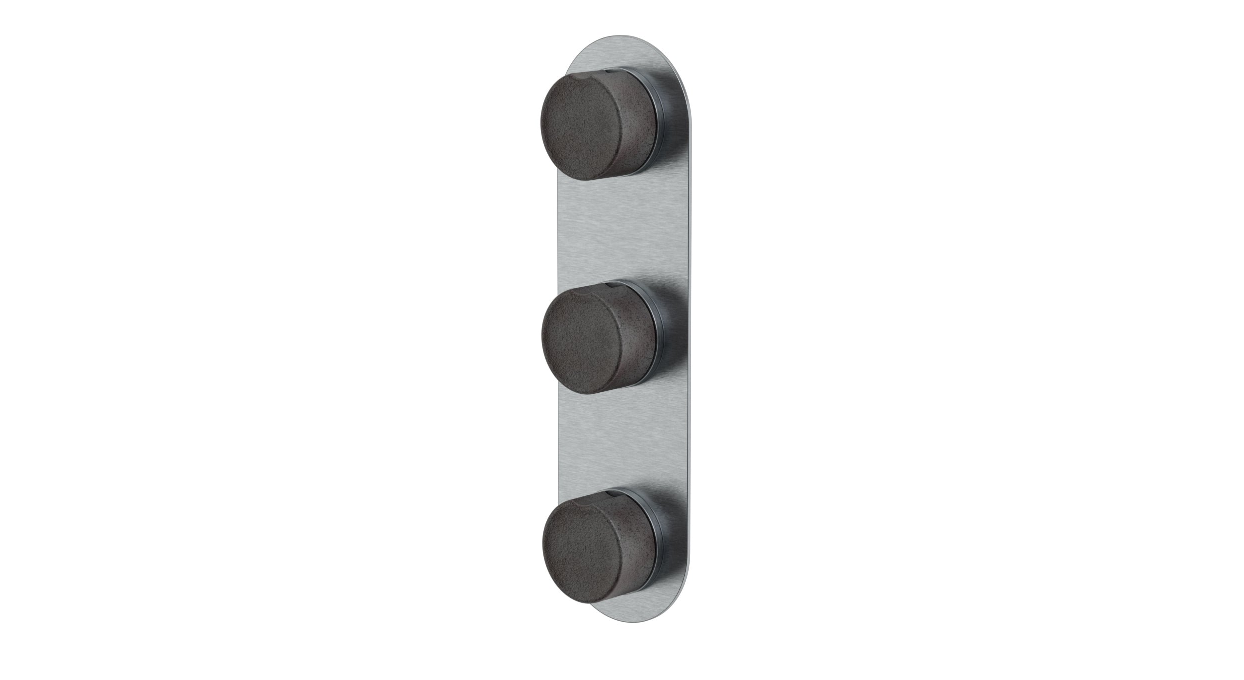 Foundry Three Handle Wall Mount Shower Trim with Groove Ceramic Knob Handles in Satin Chrome