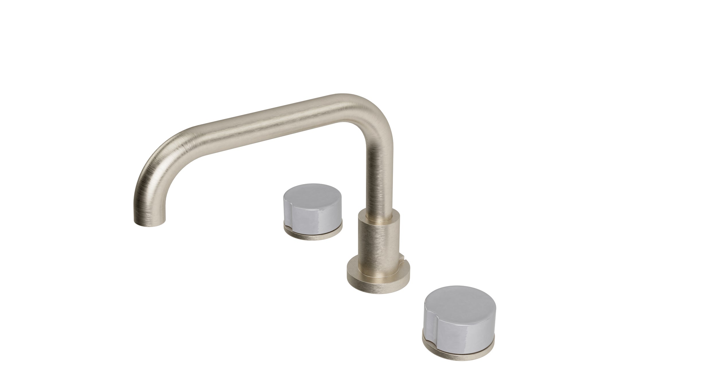 Foundry Two Handle Deck Mount Squaretop Bath Trim with Groove Ceramic Knob Handles in Satin Nickel