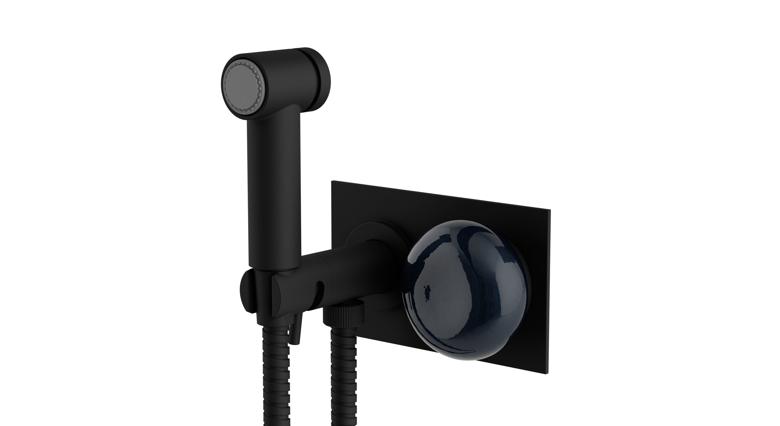 Foundry One Handle Wall Mount Bidet Trim with Pebble Ceramic Knob Handle in Matte Black