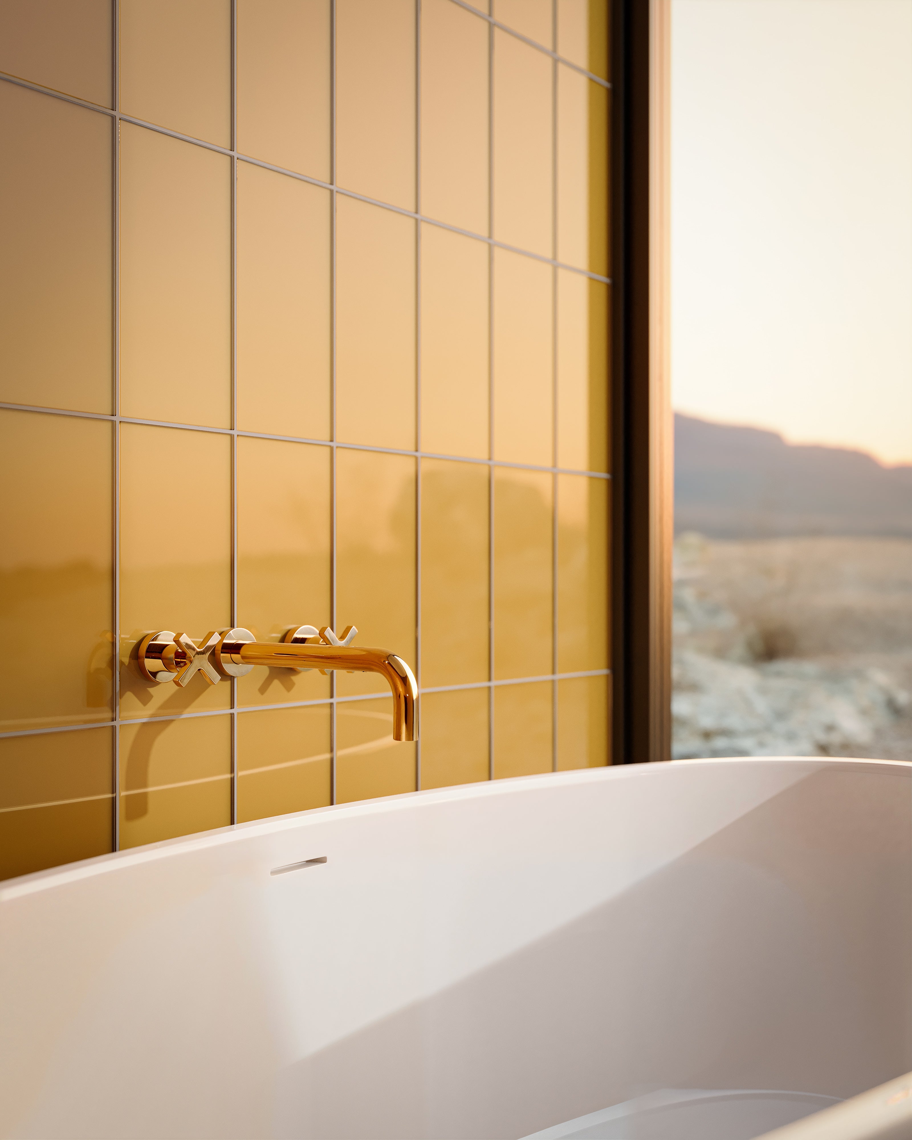 Contour Wall Mount 10" Spout in Polished Brass