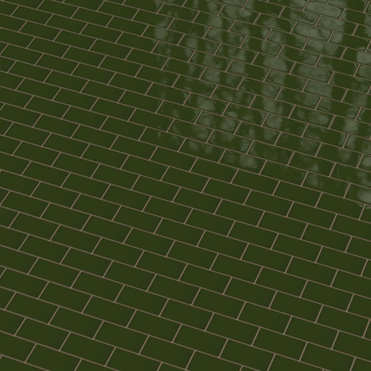 2x4 Half Offset Sheeted Natural Press Ceramic Mosaic Tile in Green Apatite Gloss