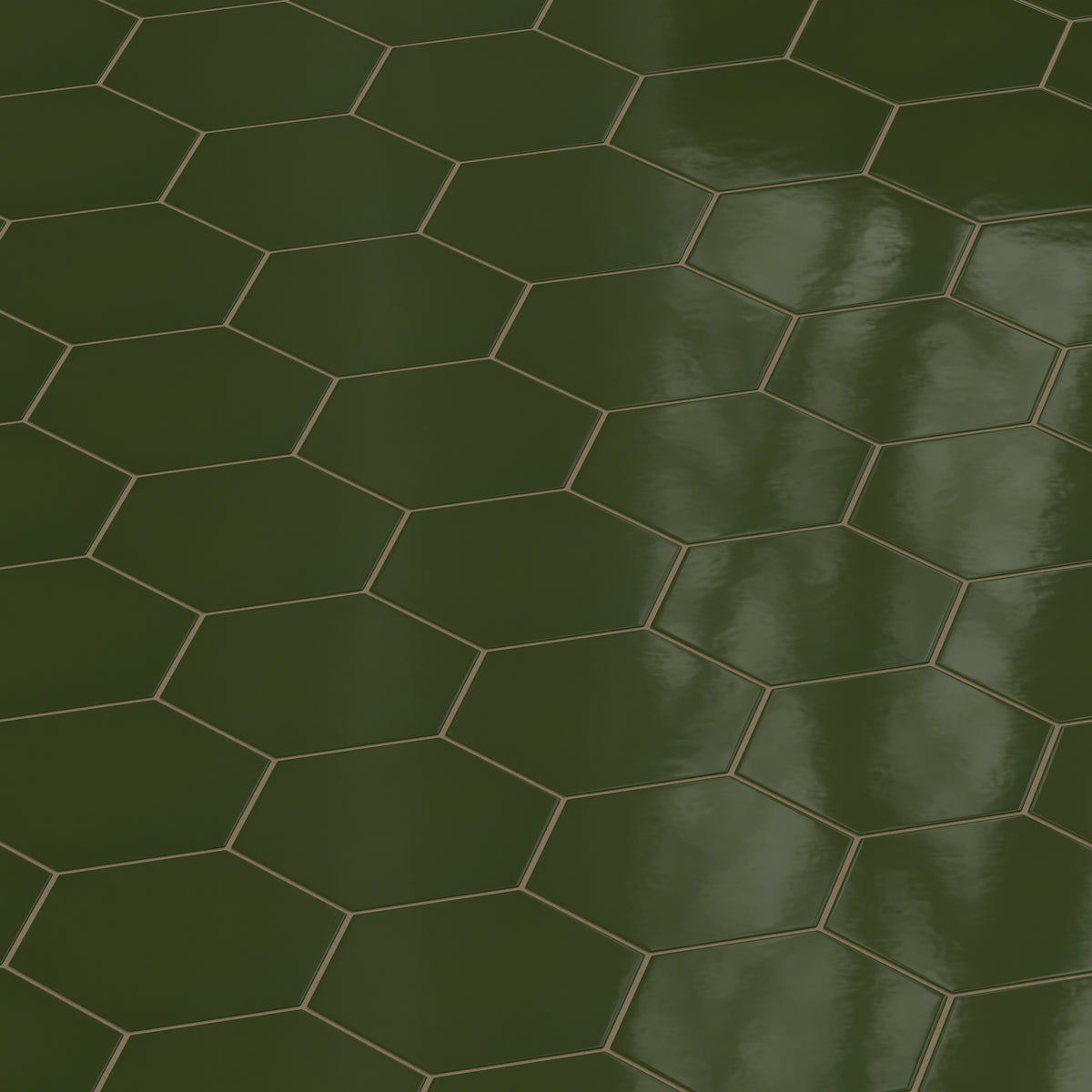 8" Hexagon Natural Press Ceramic Tile in Green Apatite Gloss