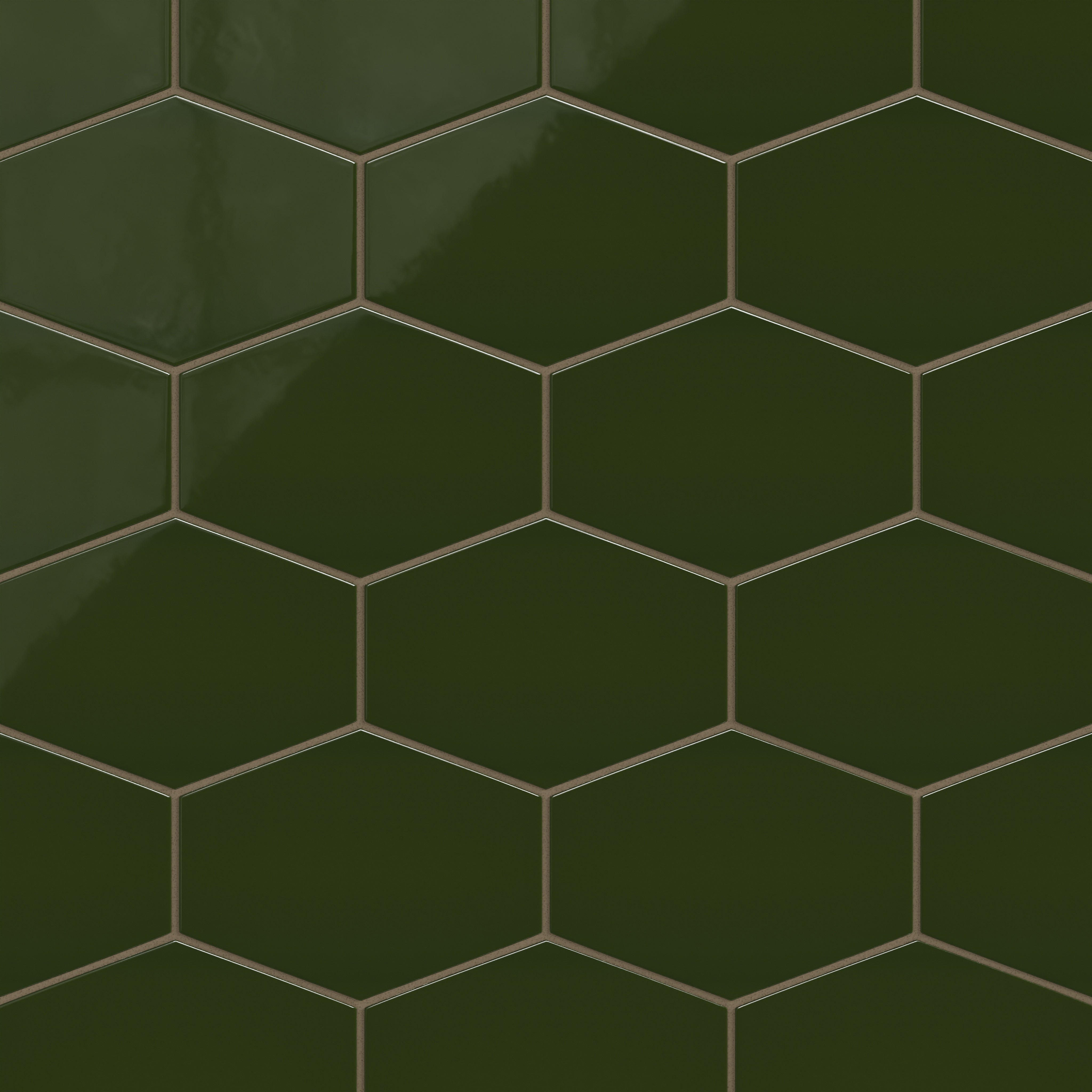 Elongated Hexagon Natural Press Ceramic Tile in Green Apatite Gloss