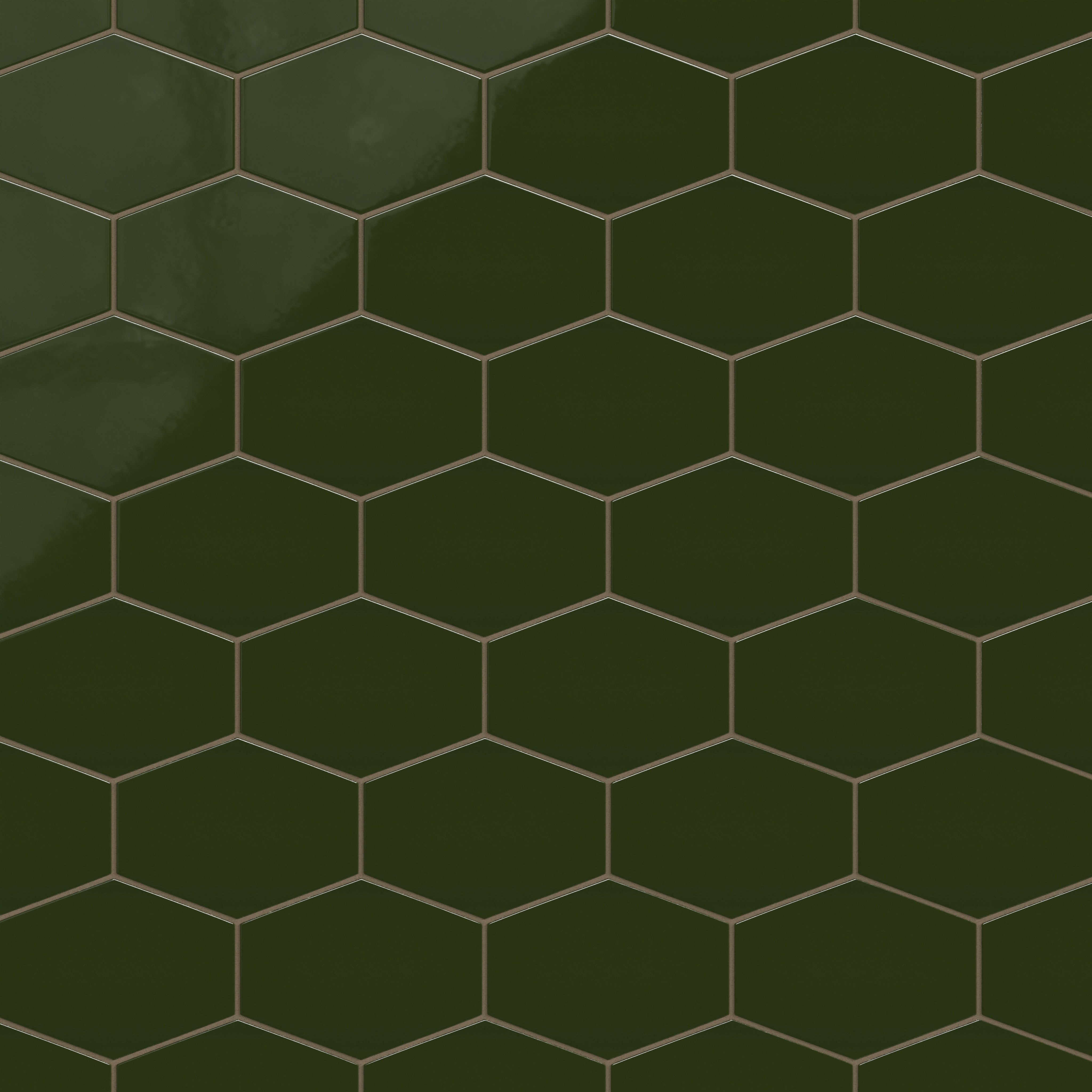 Elongated Hexagon Natural Press Ceramic Tile in Green Apatite Gloss