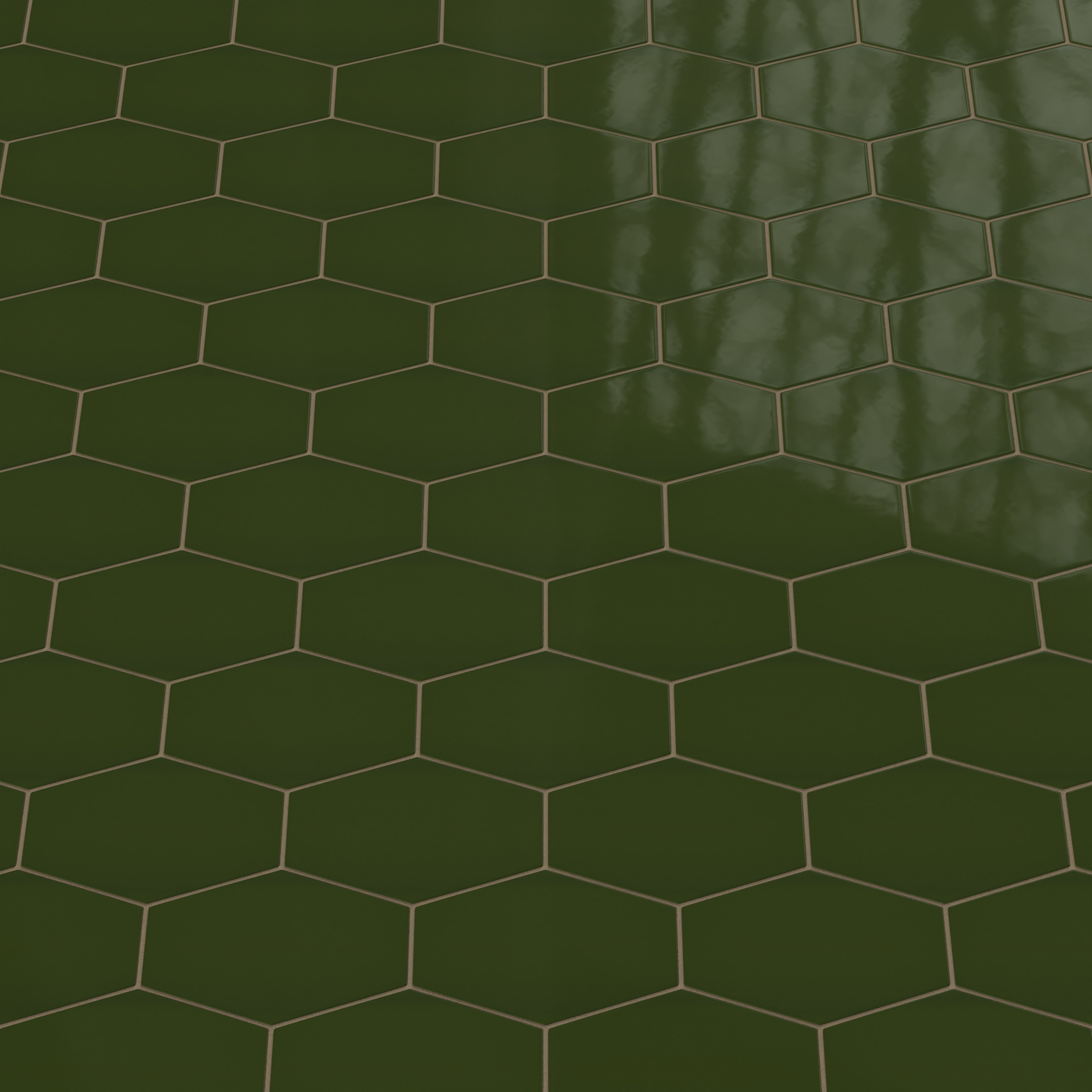 Elongated Hexagon Natural Press Ceramic Tile in Green Apatite Gloss