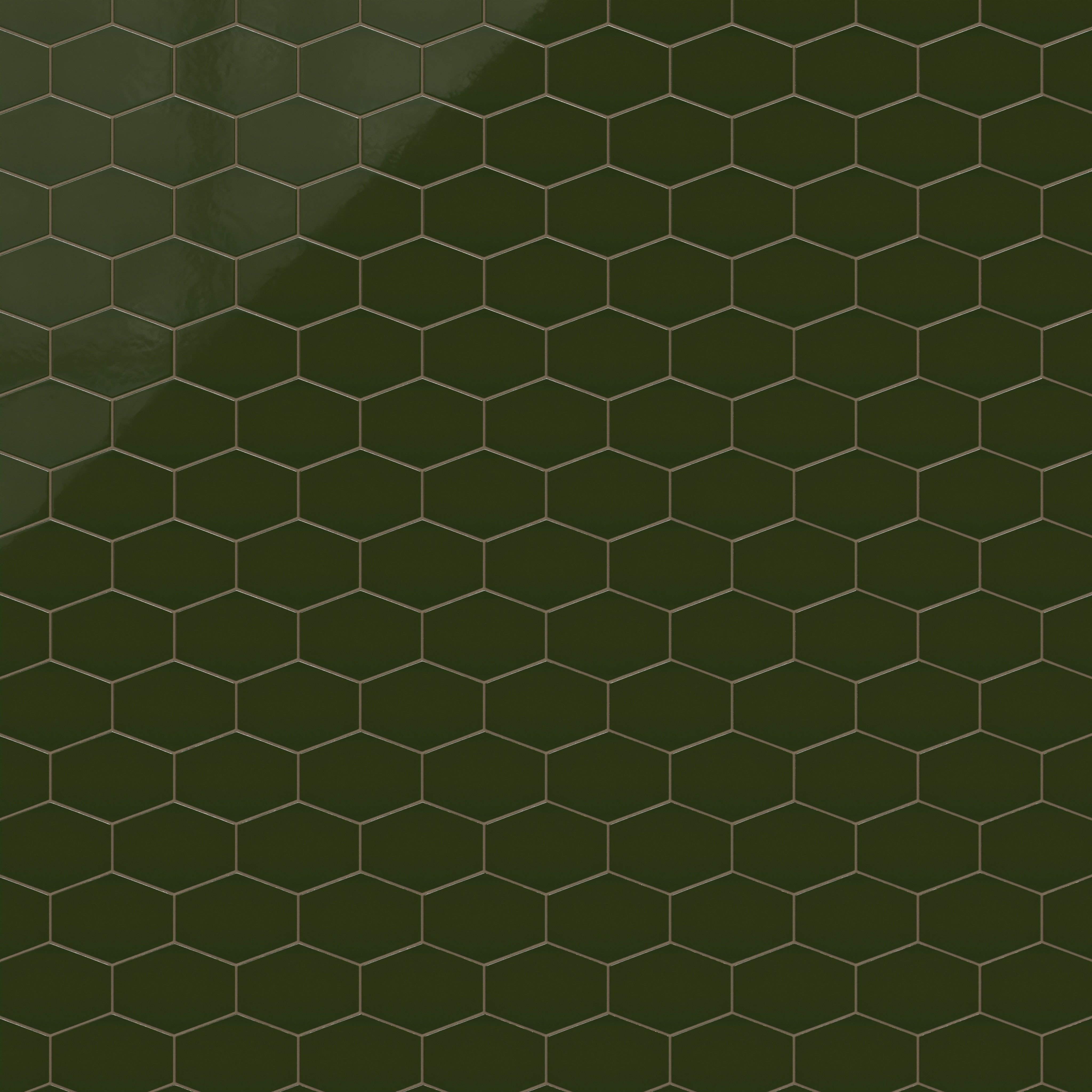Elongated Hexagon Natural Press Ceramic Tile in Green Apatite Gloss