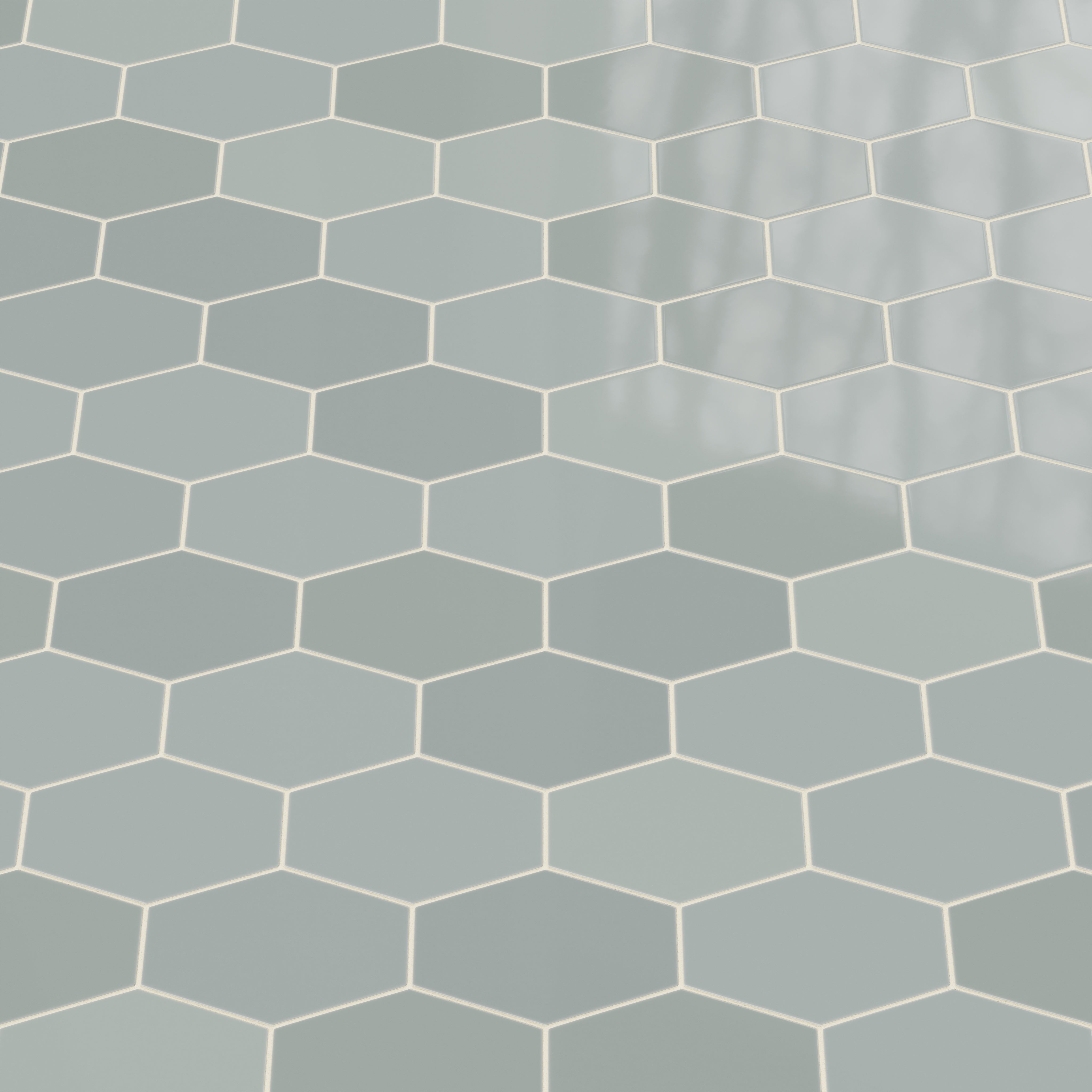 Elongated Hexagon Natural Press Ceramic Tile in Hood River Gloss
