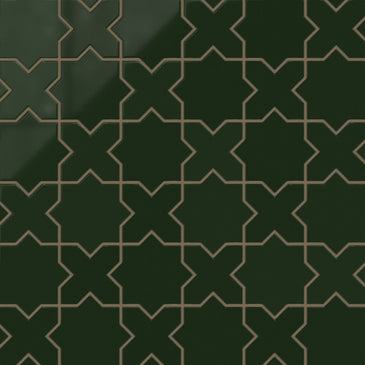 Mini Star & Cross Original Ceramic Tile in Hunter Green Gloss