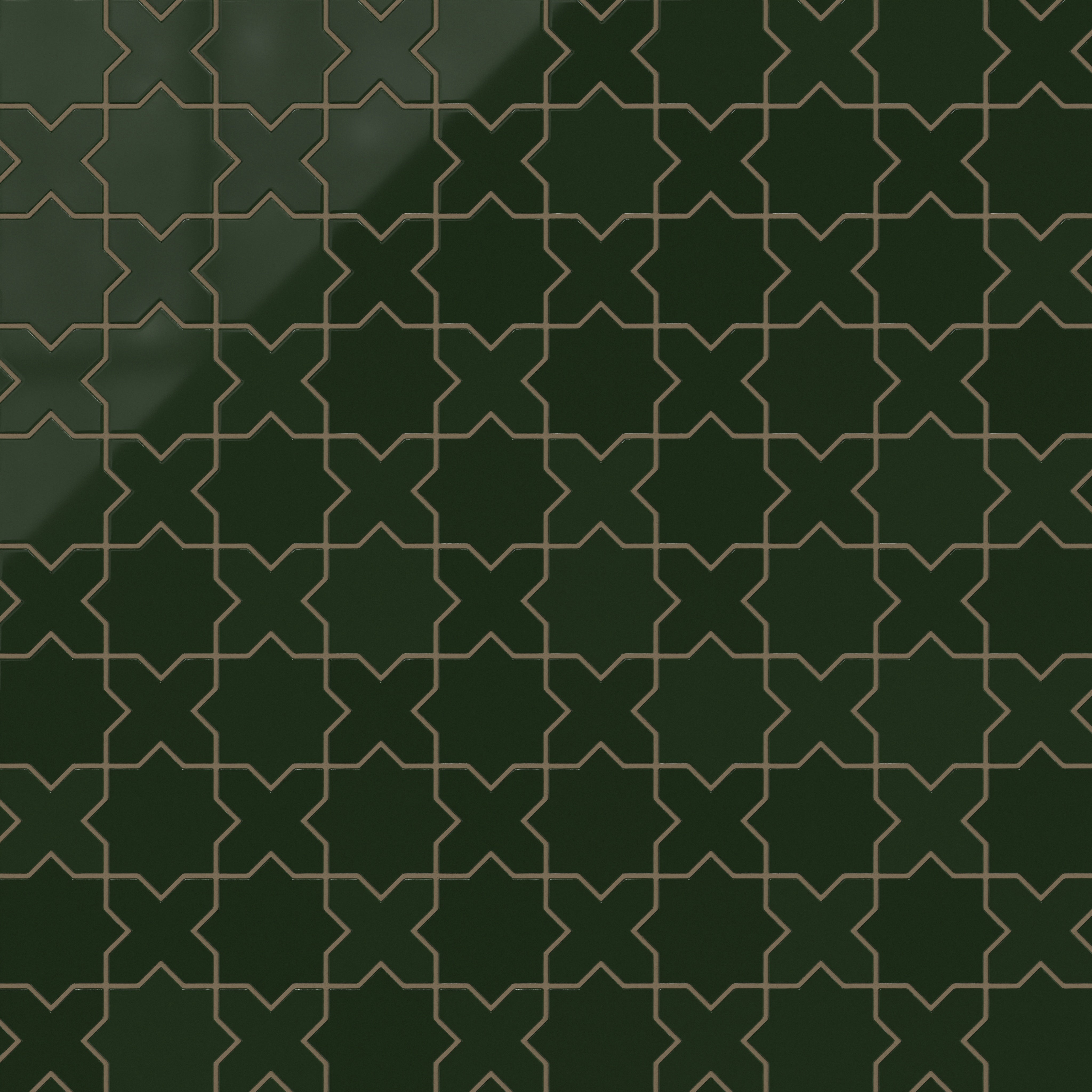 Mini Star & Cross Original Ceramic Tile in Hunter Green Gloss