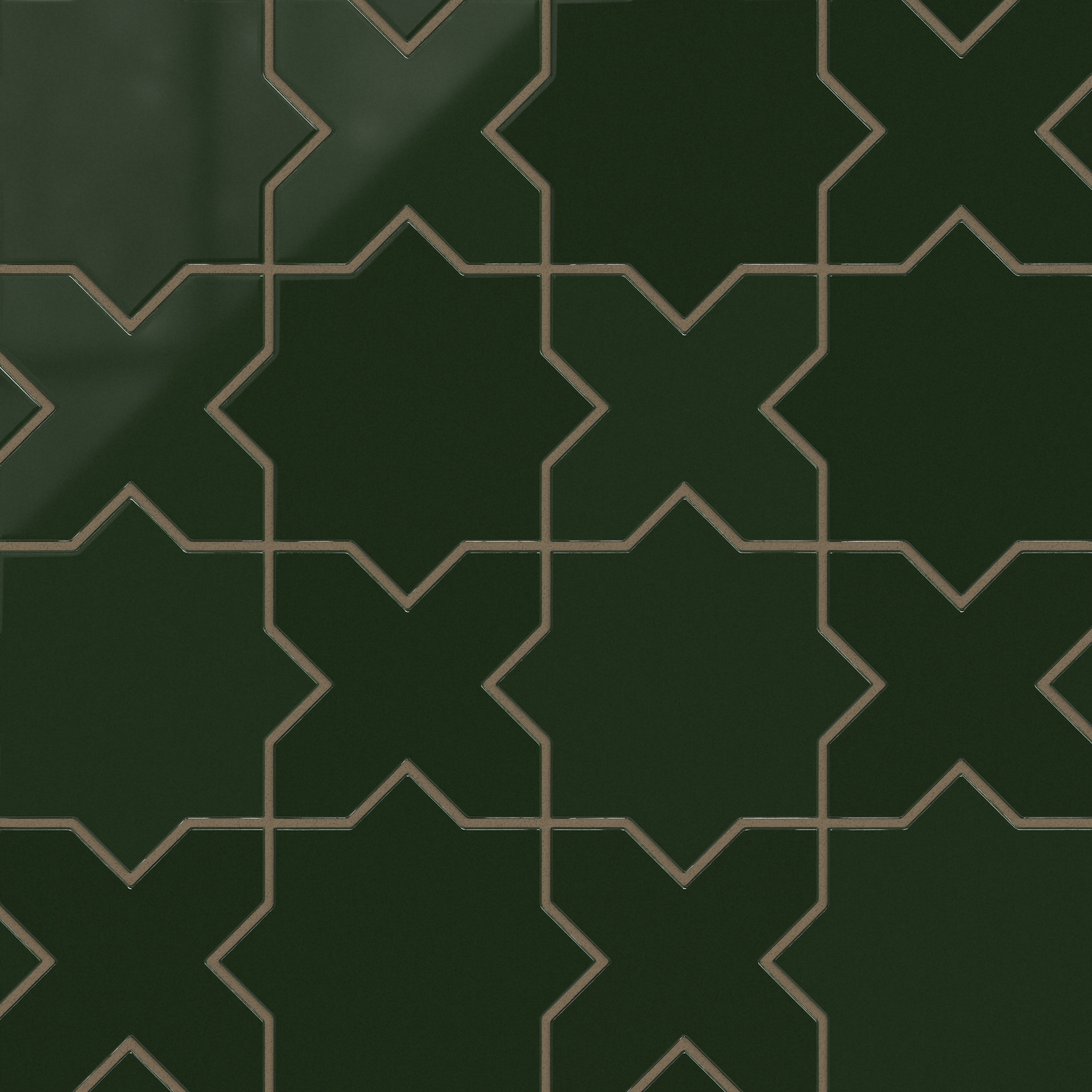 Star & Cross Original Ceramic Tile in Hunter Green Gloss