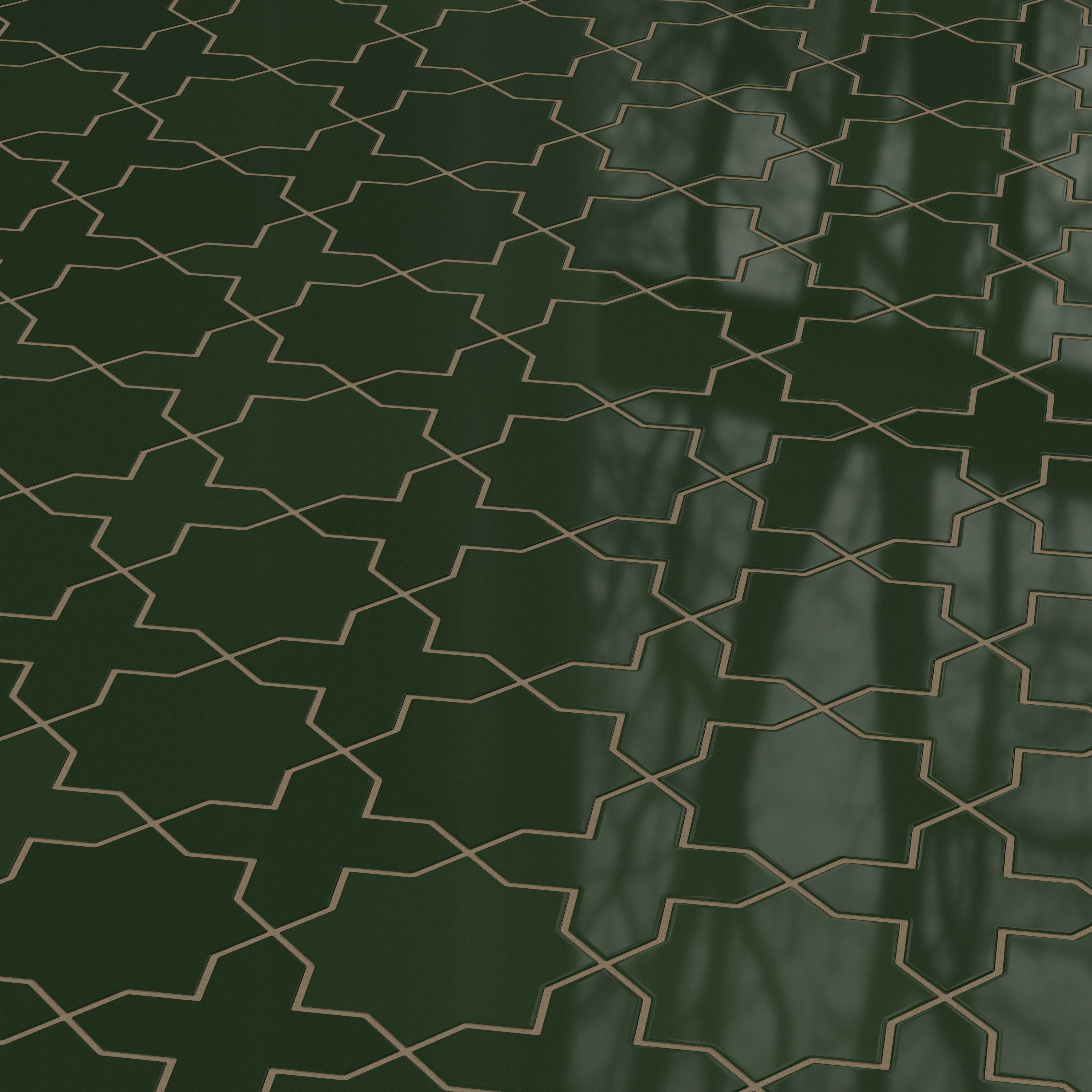 Star & Cross Original Ceramic Tile in Hunter Green Gloss