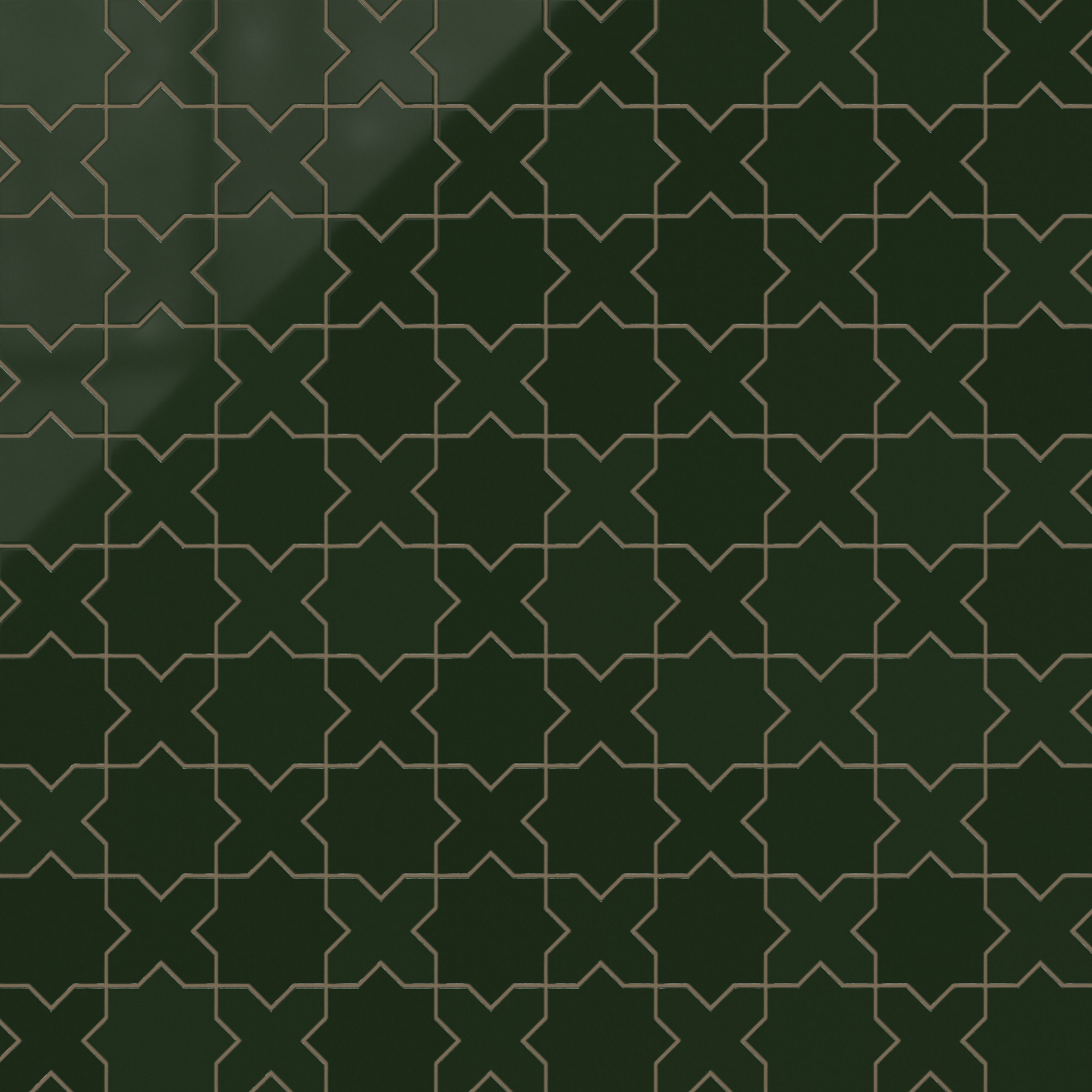 Star & Cross Original Ceramic Tile in Hunter Green Gloss