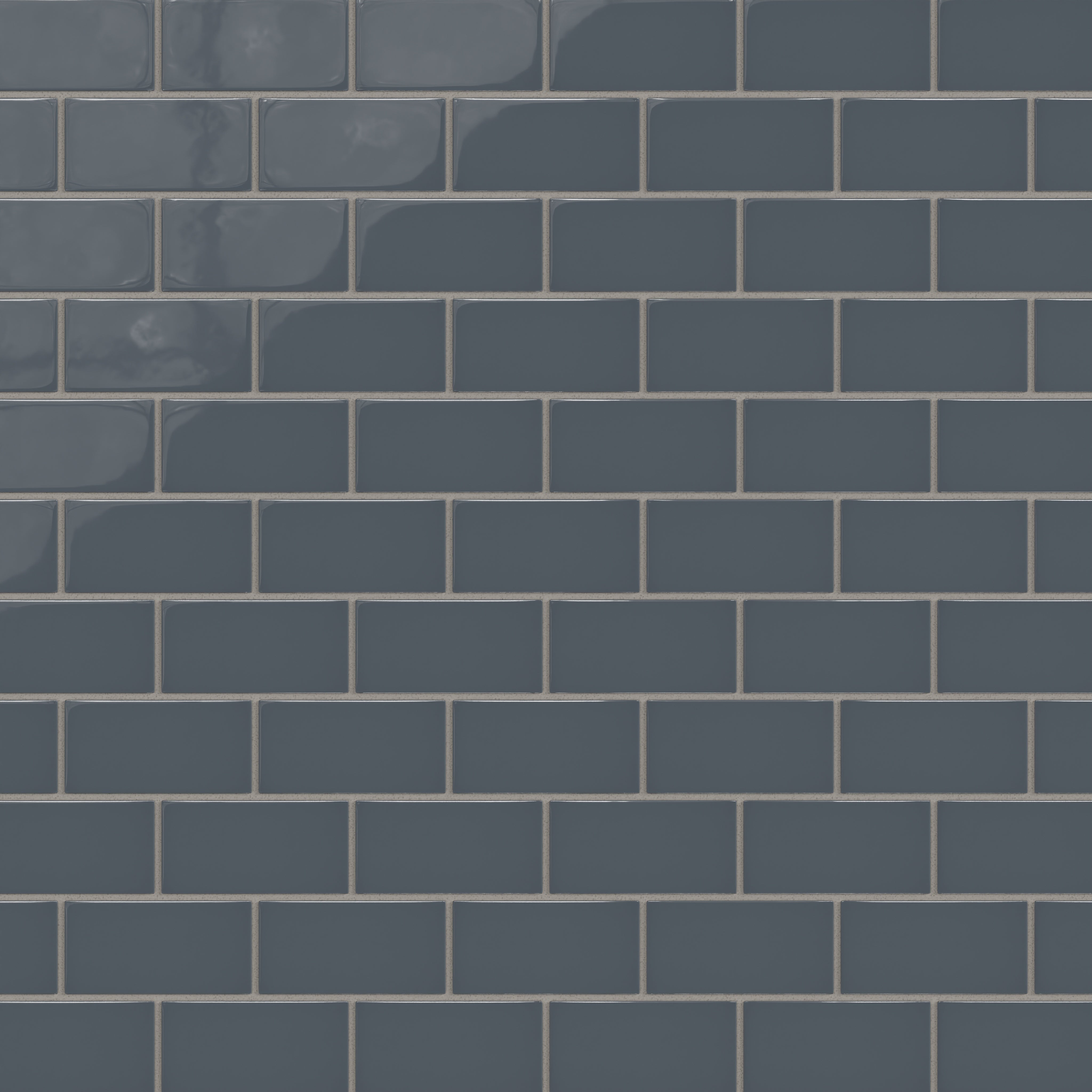 2x4 Half Offset Sheeted Natural Press Ceramic Mosaic Tile in Indigo Gloss