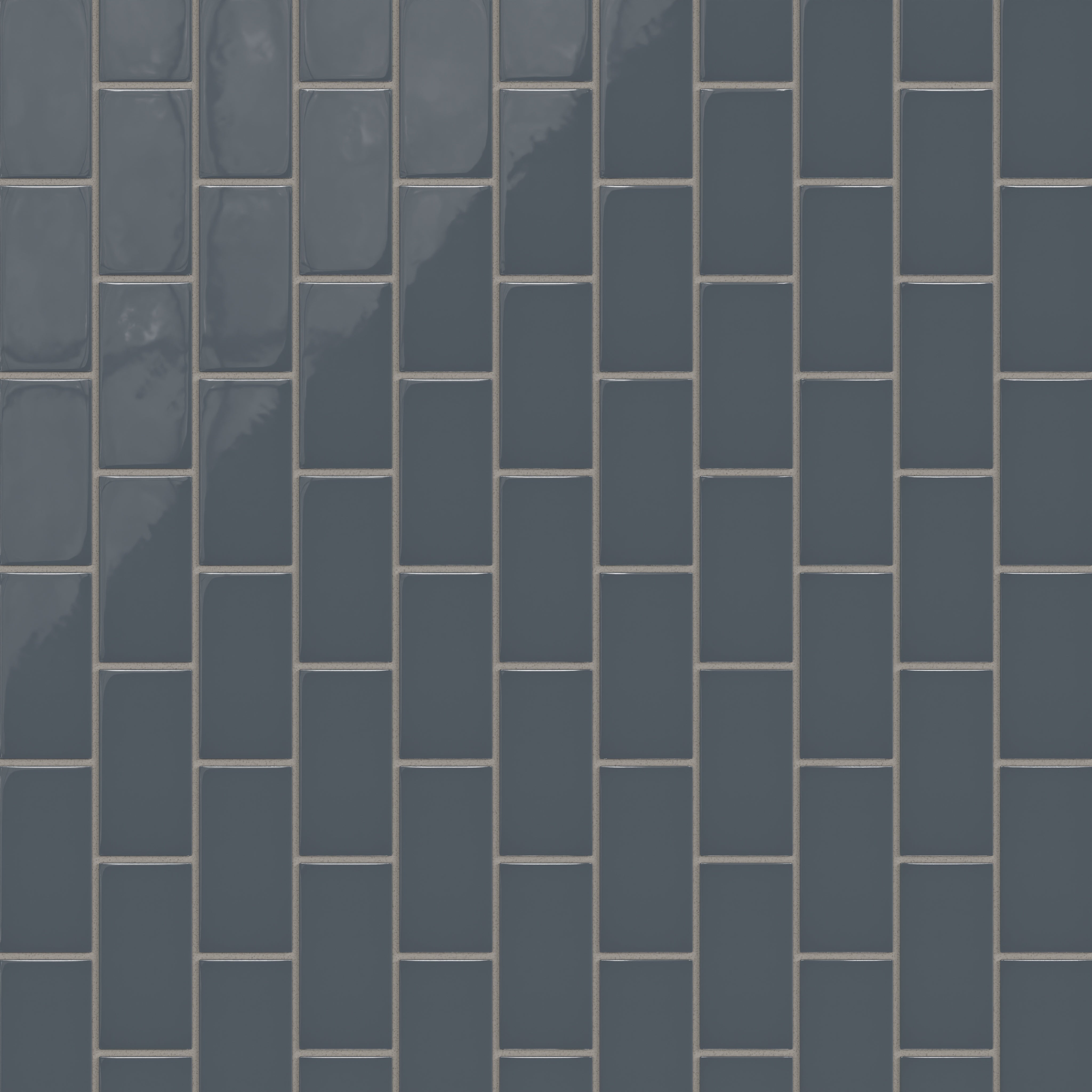 2x4 Half Offset Sheeted Natural Press Ceramic Mosaic Tile in Indigo Gloss