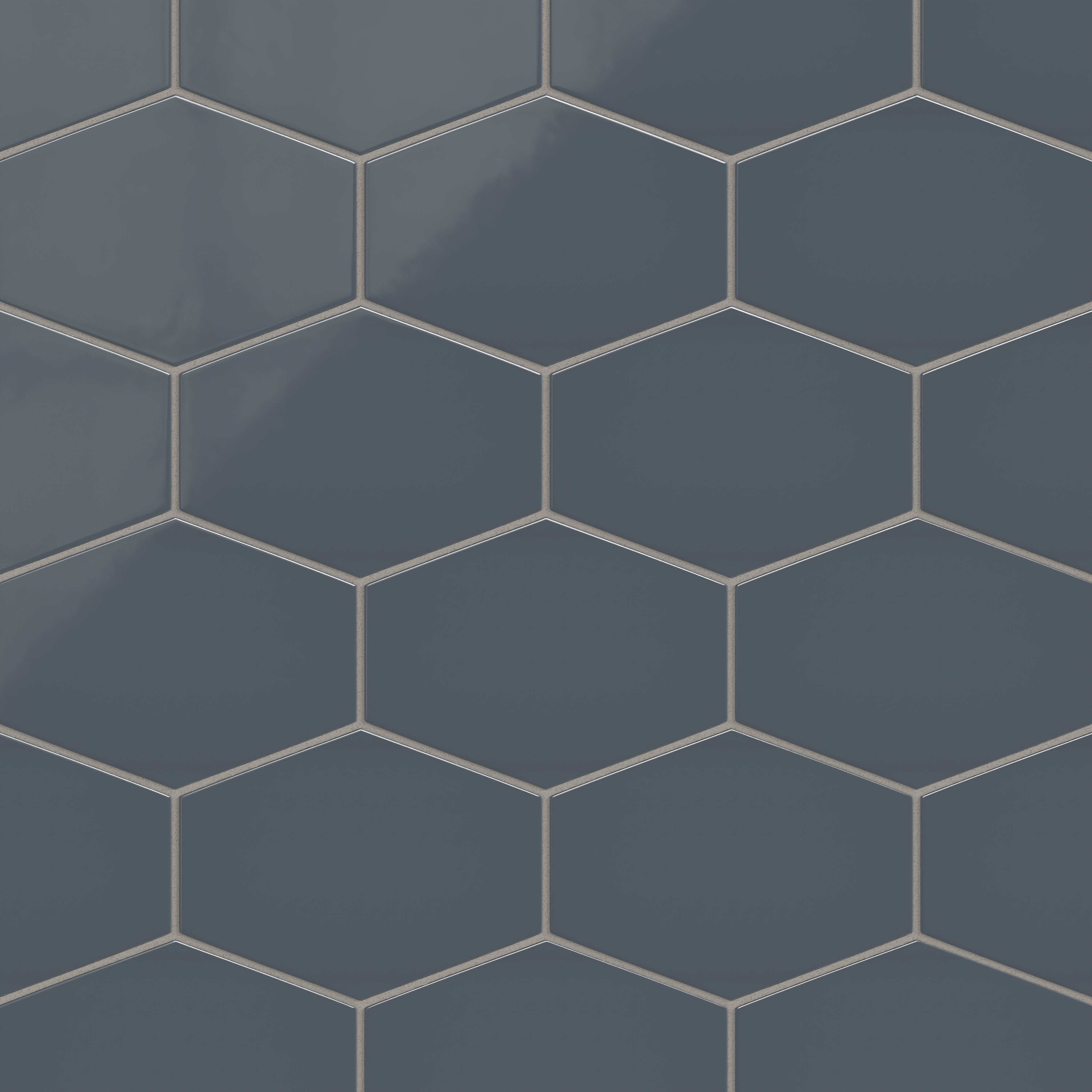 Elongated Hexagon Natural Press Ceramic Tile in Indigo Gloss
