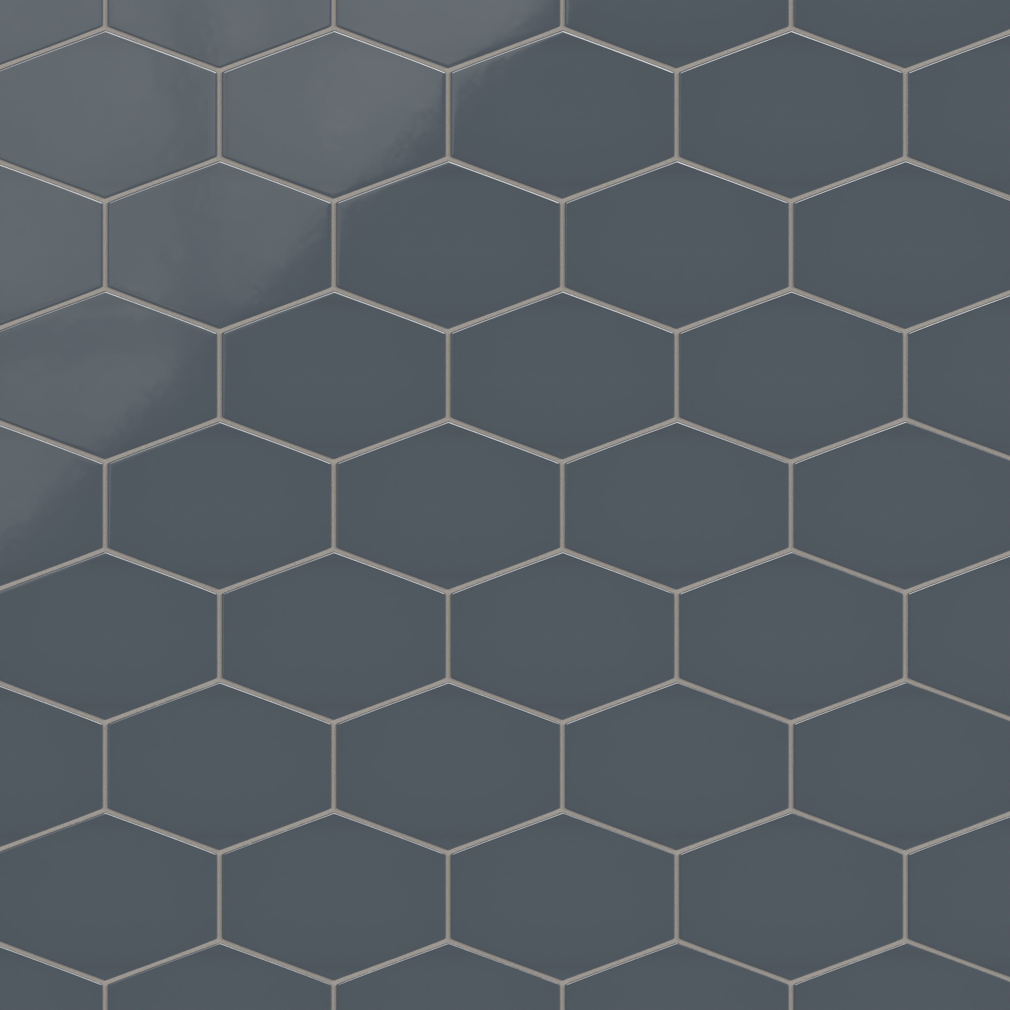 Elongated Hexagon Natural Press Ceramic Tile in Indigo Gloss