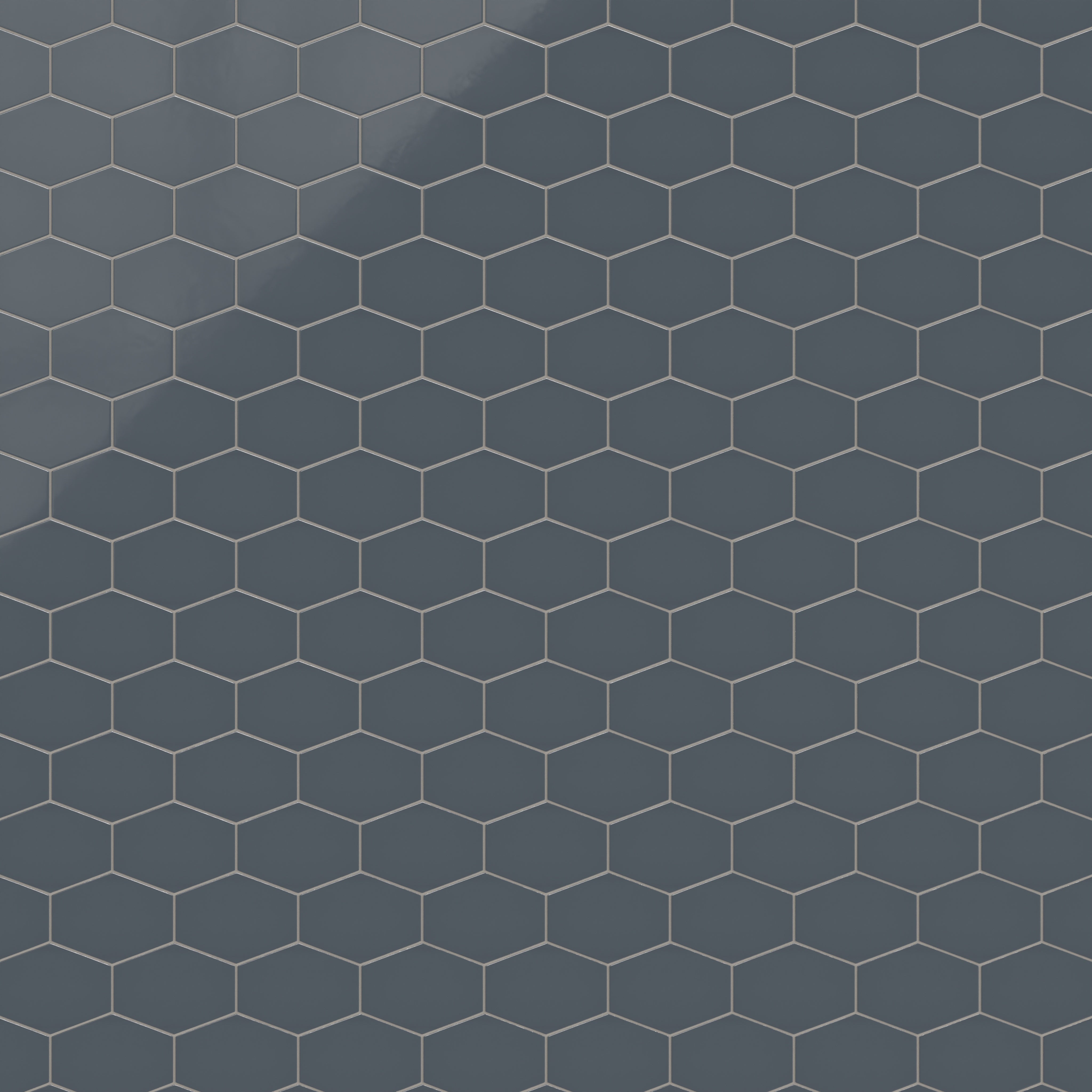 Elongated Hexagon Natural Press Ceramic Tile in Indigo Gloss