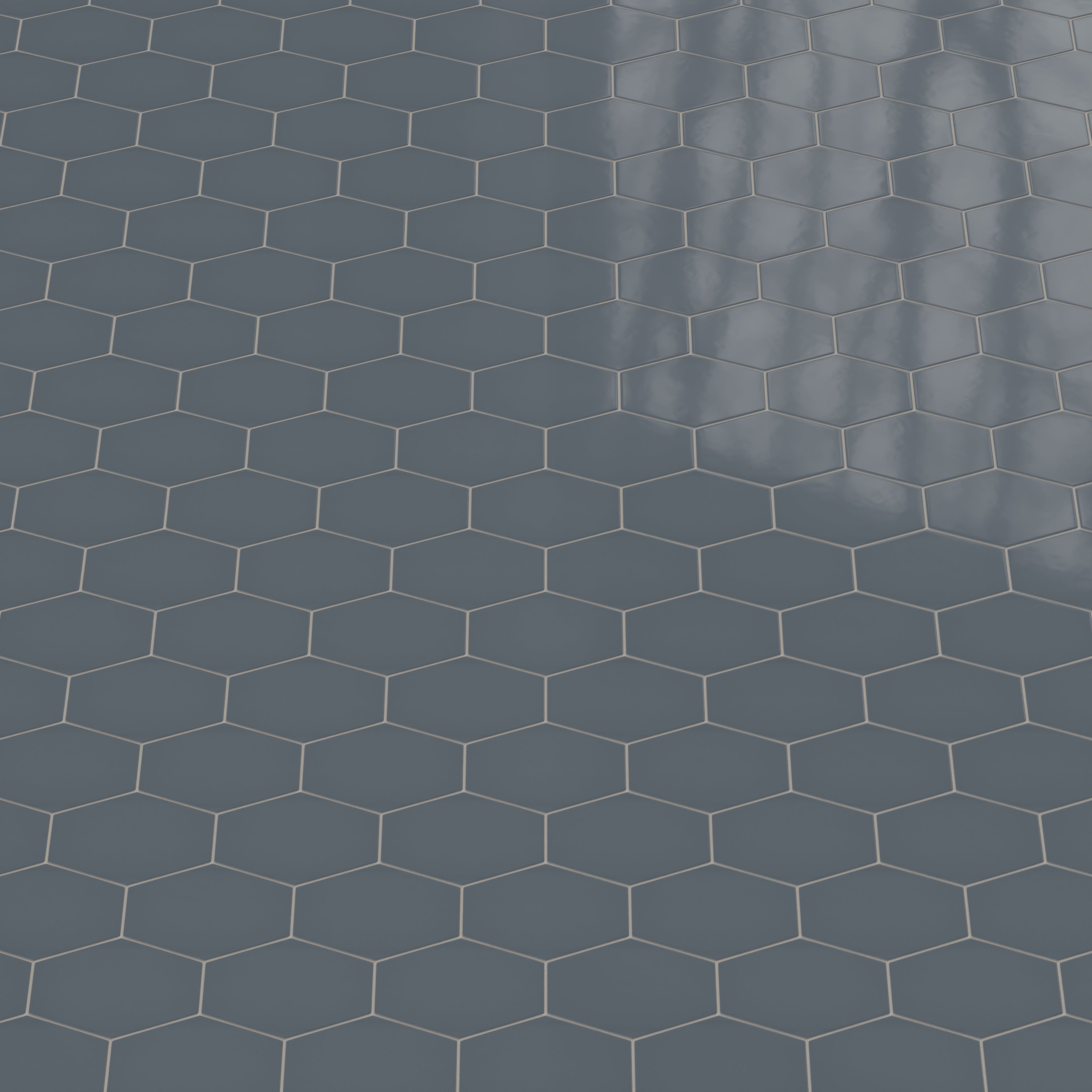 Elongated Hexagon Natural Press Ceramic Tile in Indigo Gloss