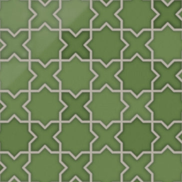 Mini Star & Cross Original Ceramic Tile in Kelp Gloss
