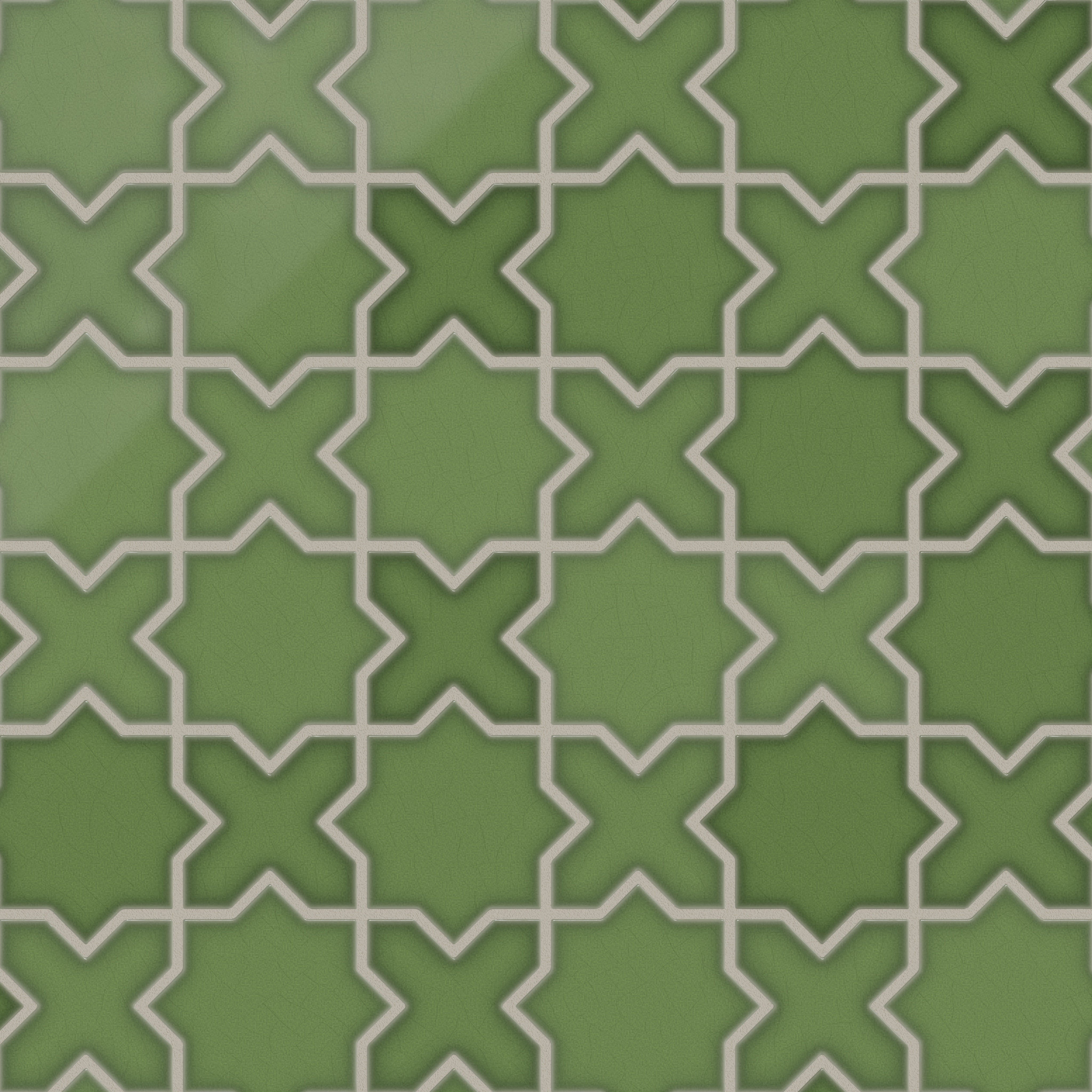 Mini Star & Cross Original Ceramic Tile in Kelp Gloss