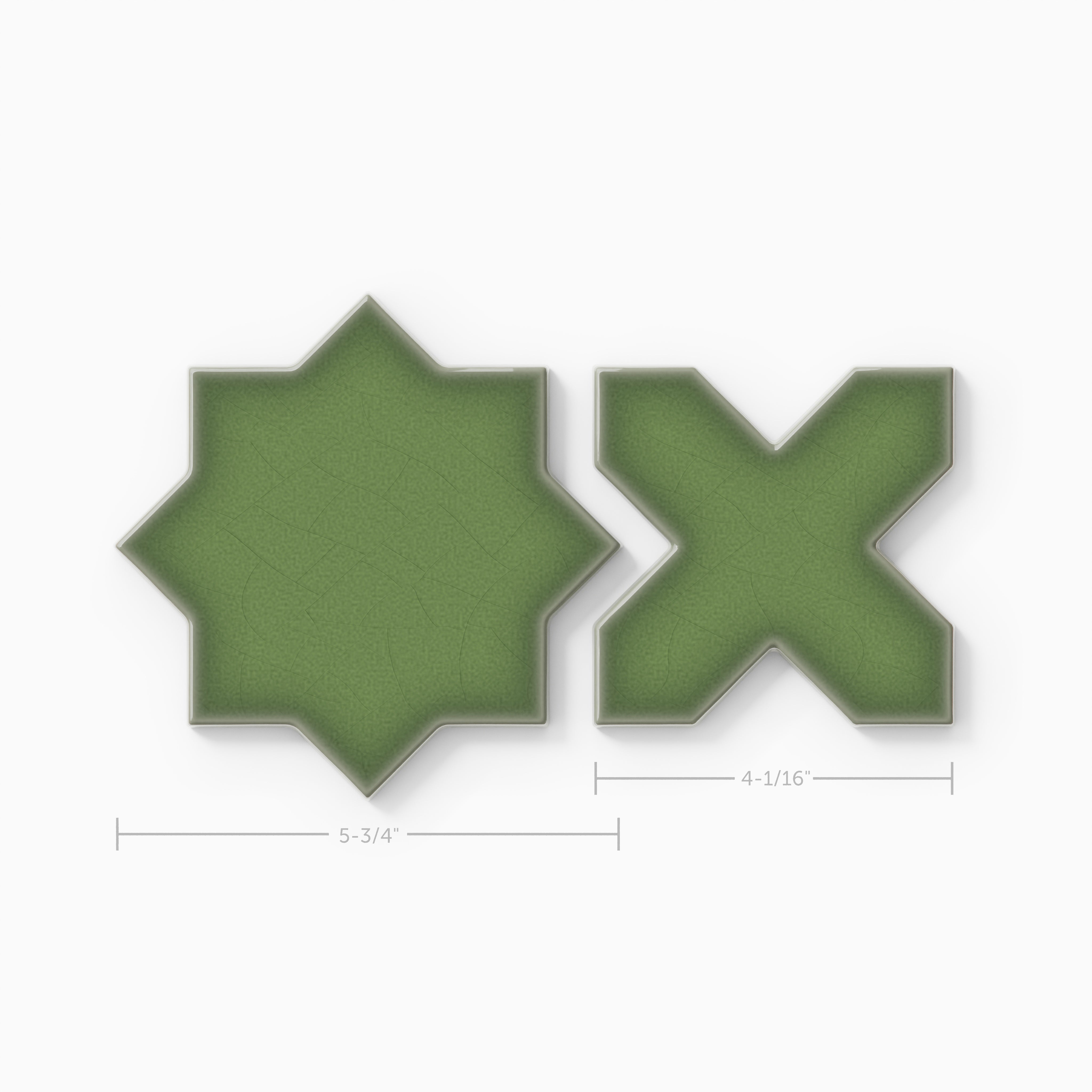 Mini Star & Cross Original Ceramic Tile in Kelp Gloss