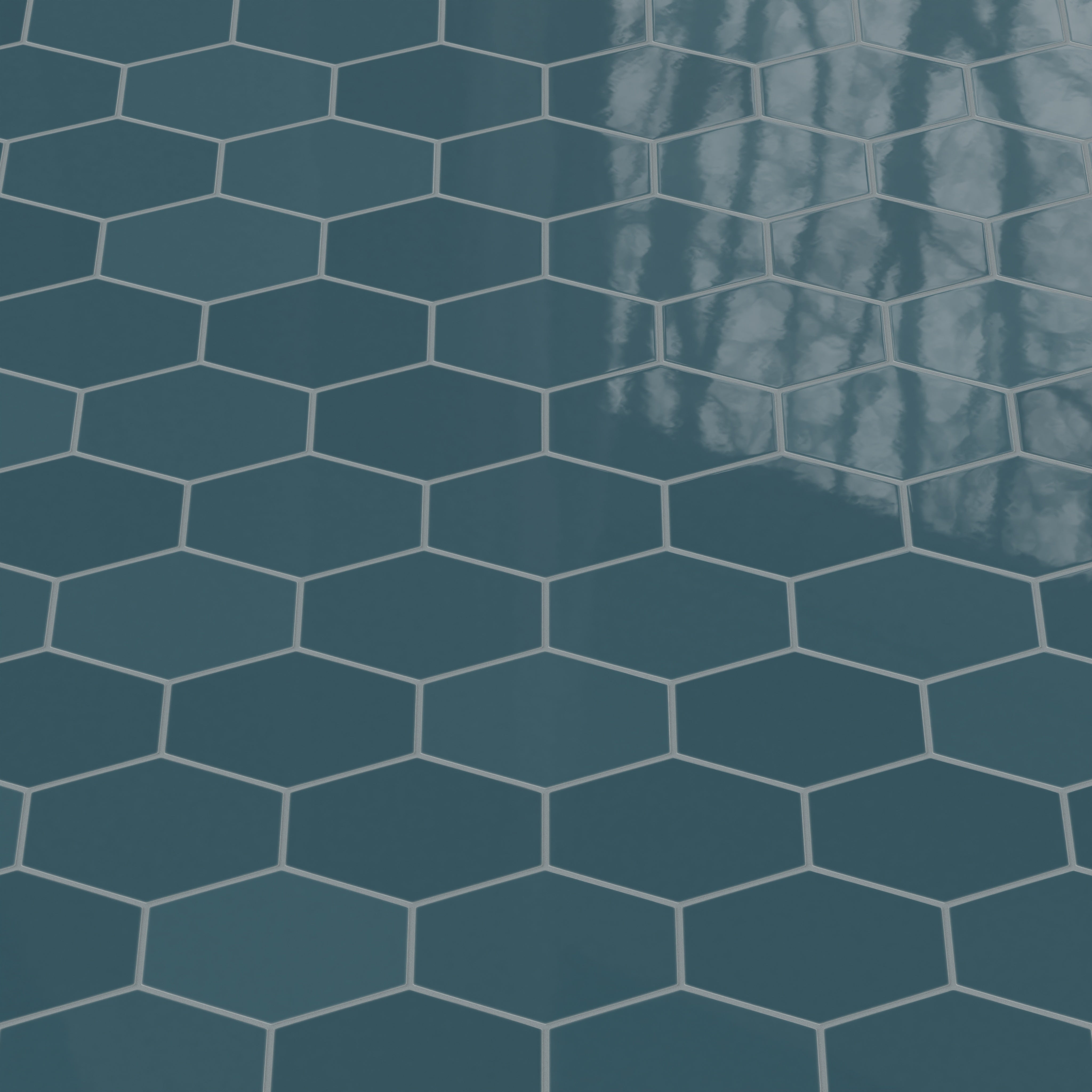 Elongated Hexagon Natural Press Ceramic Tile in King Tide Gloss