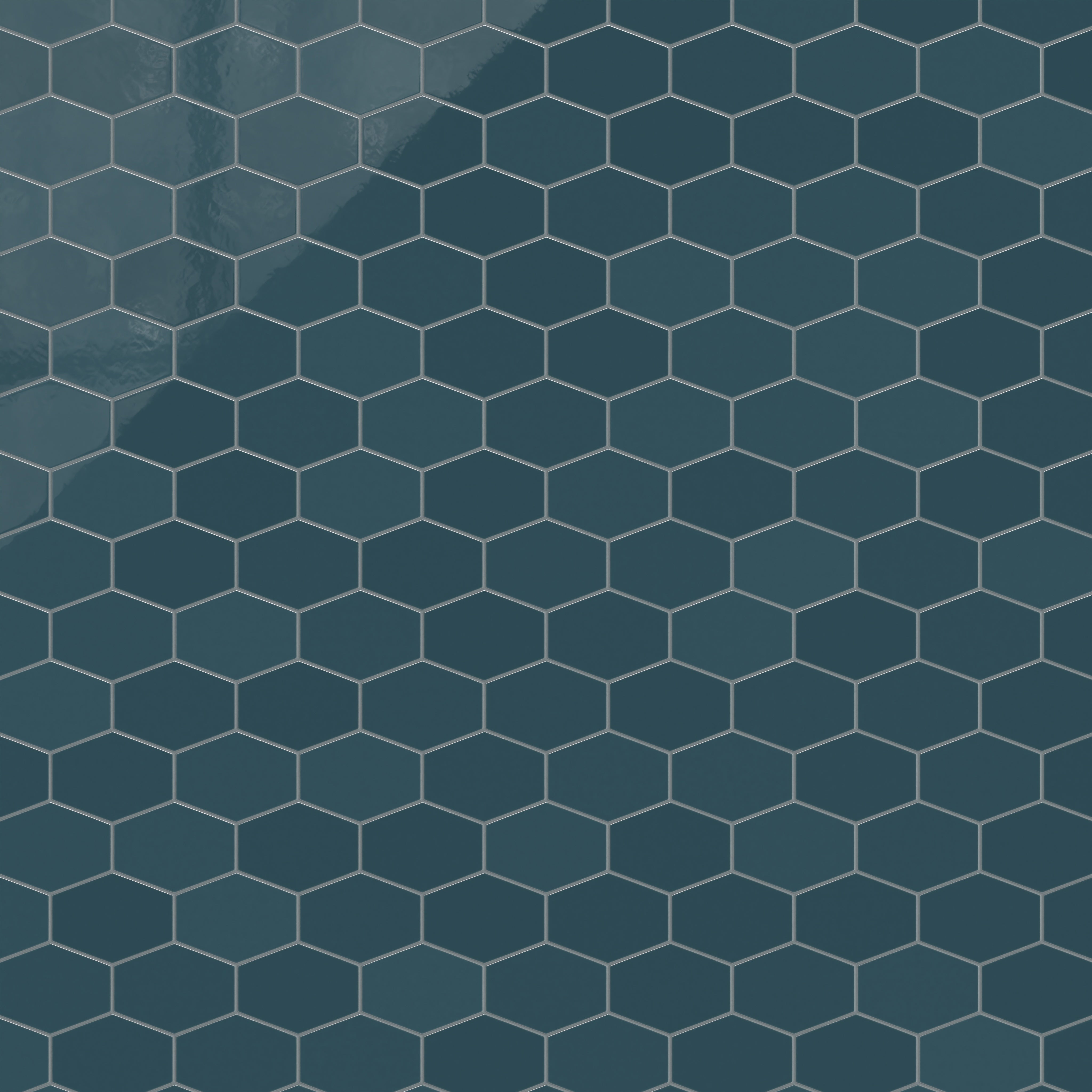 Elongated Hexagon Natural Press Ceramic Tile in King Tide Gloss