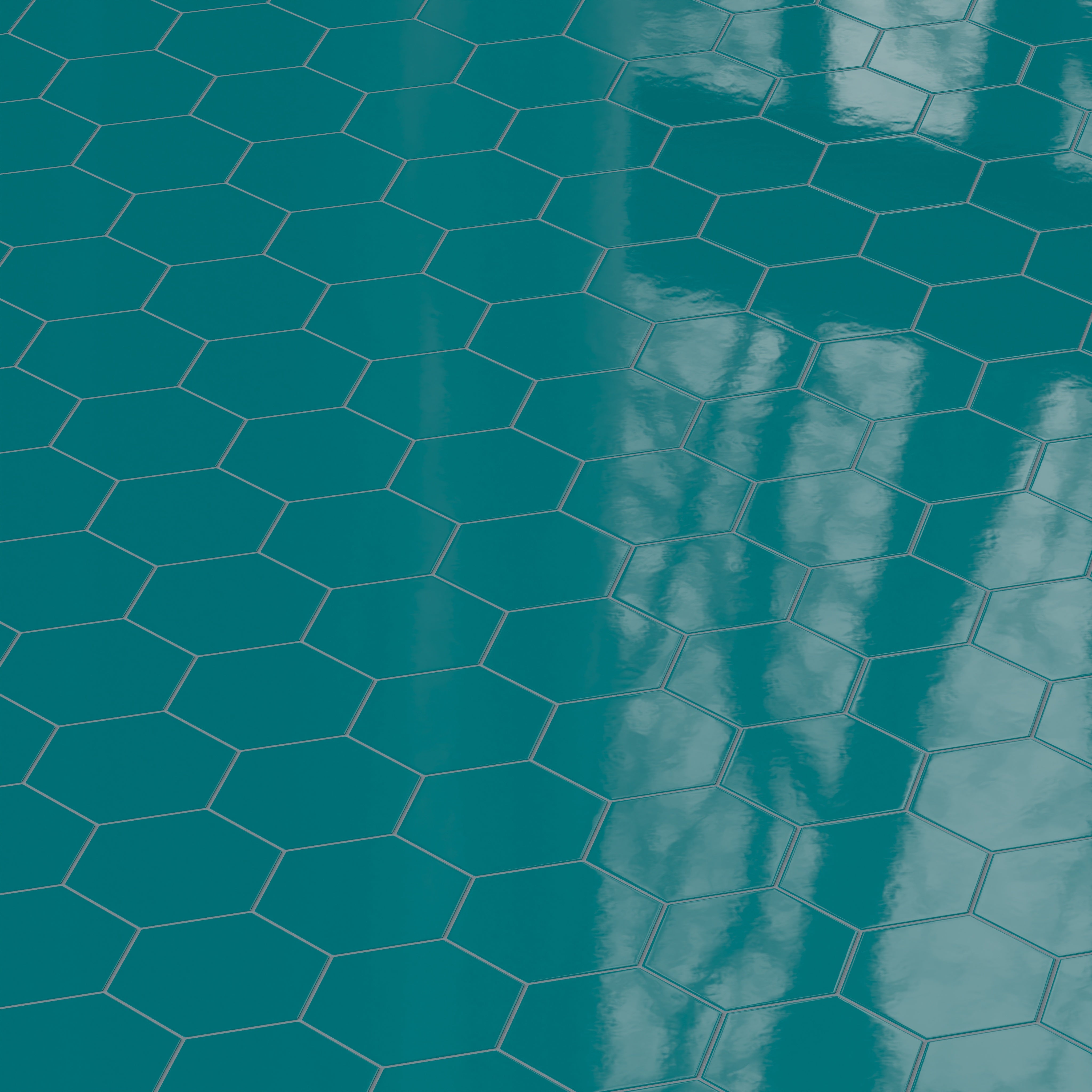 8" Hexagon Natural Press Ceramic Tile in Maya Blue Gloss