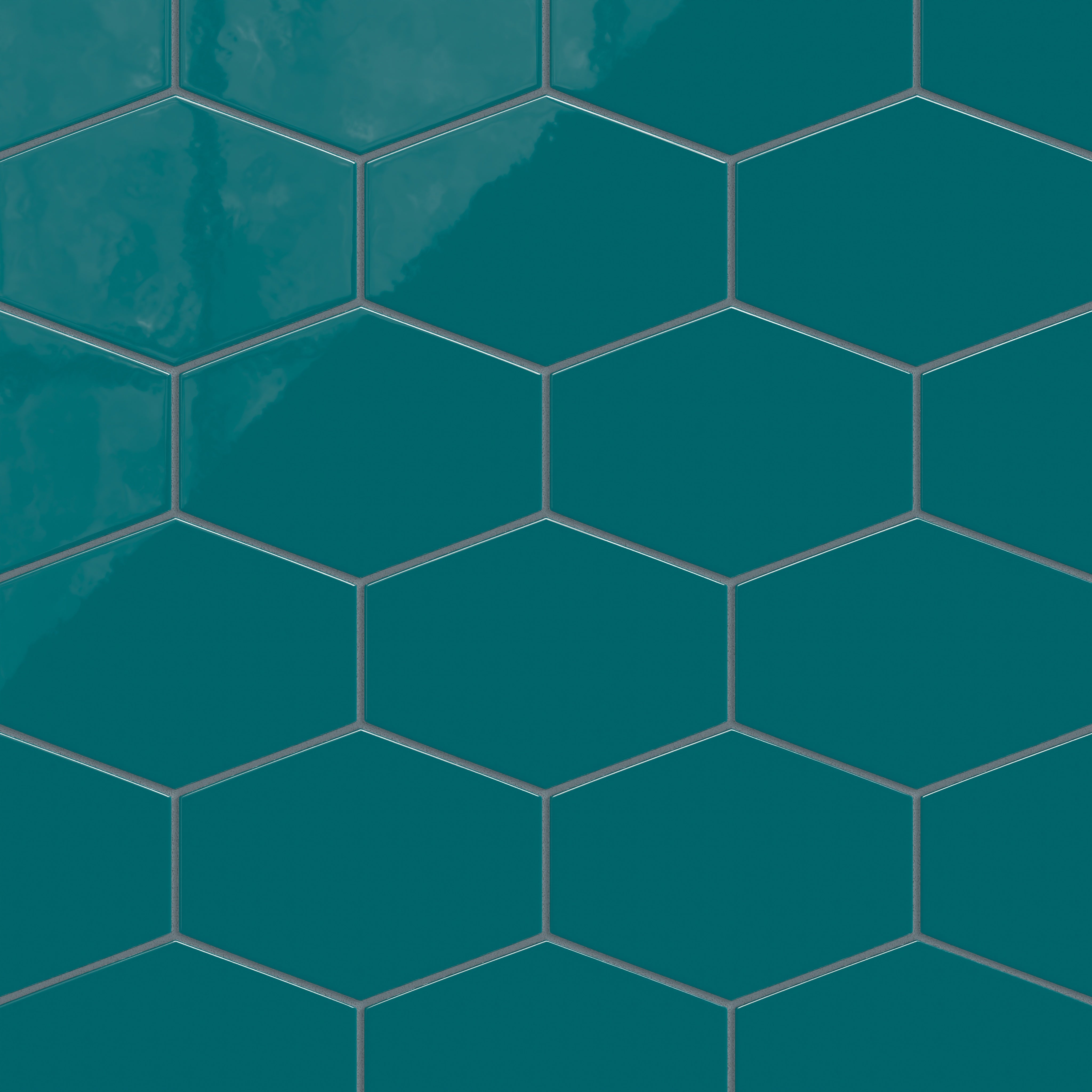 Elongated Hexagon Natural Press Ceramic Tile in Maya Blue Gloss