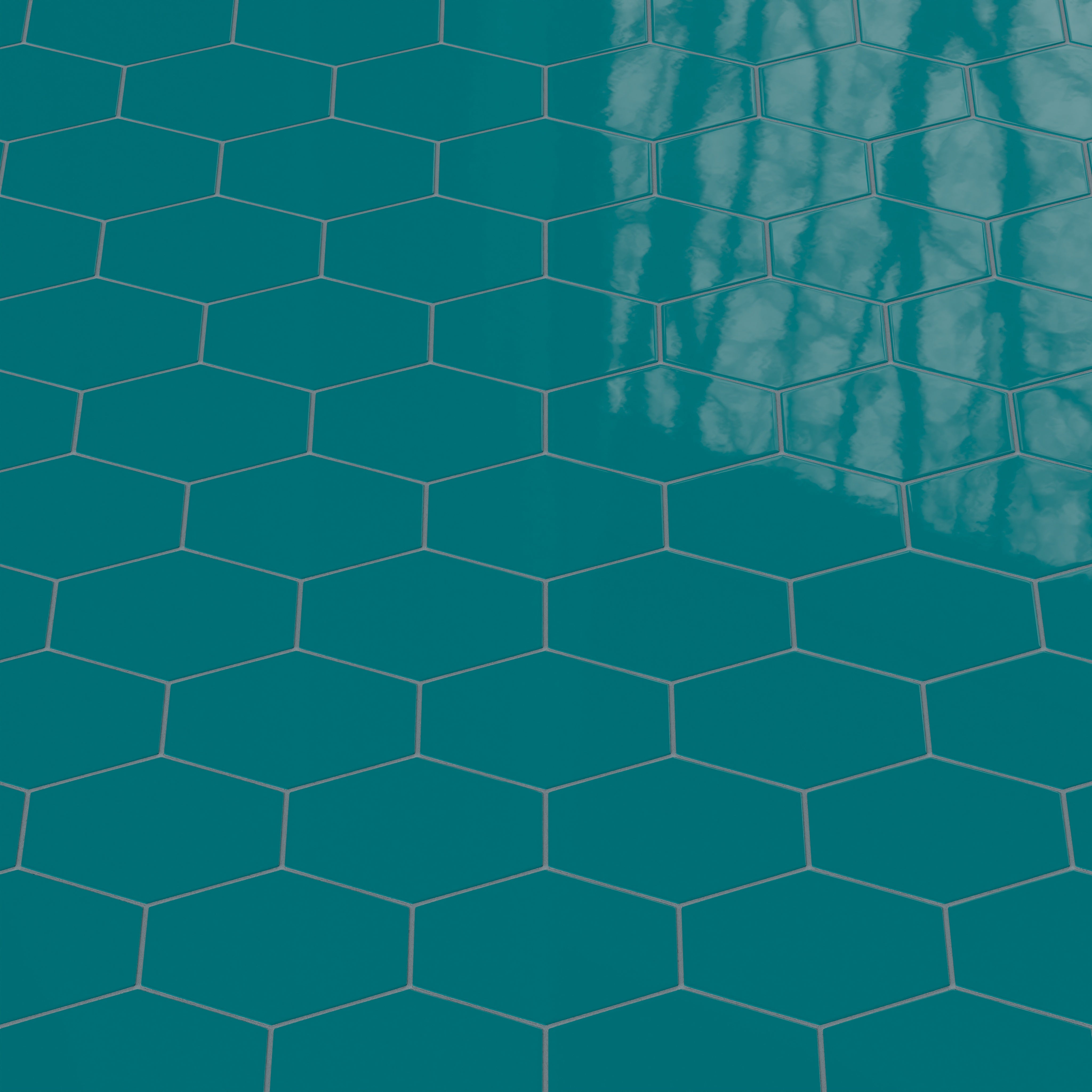 Elongated Hexagon Natural Press Ceramic Tile in Maya Blue Gloss