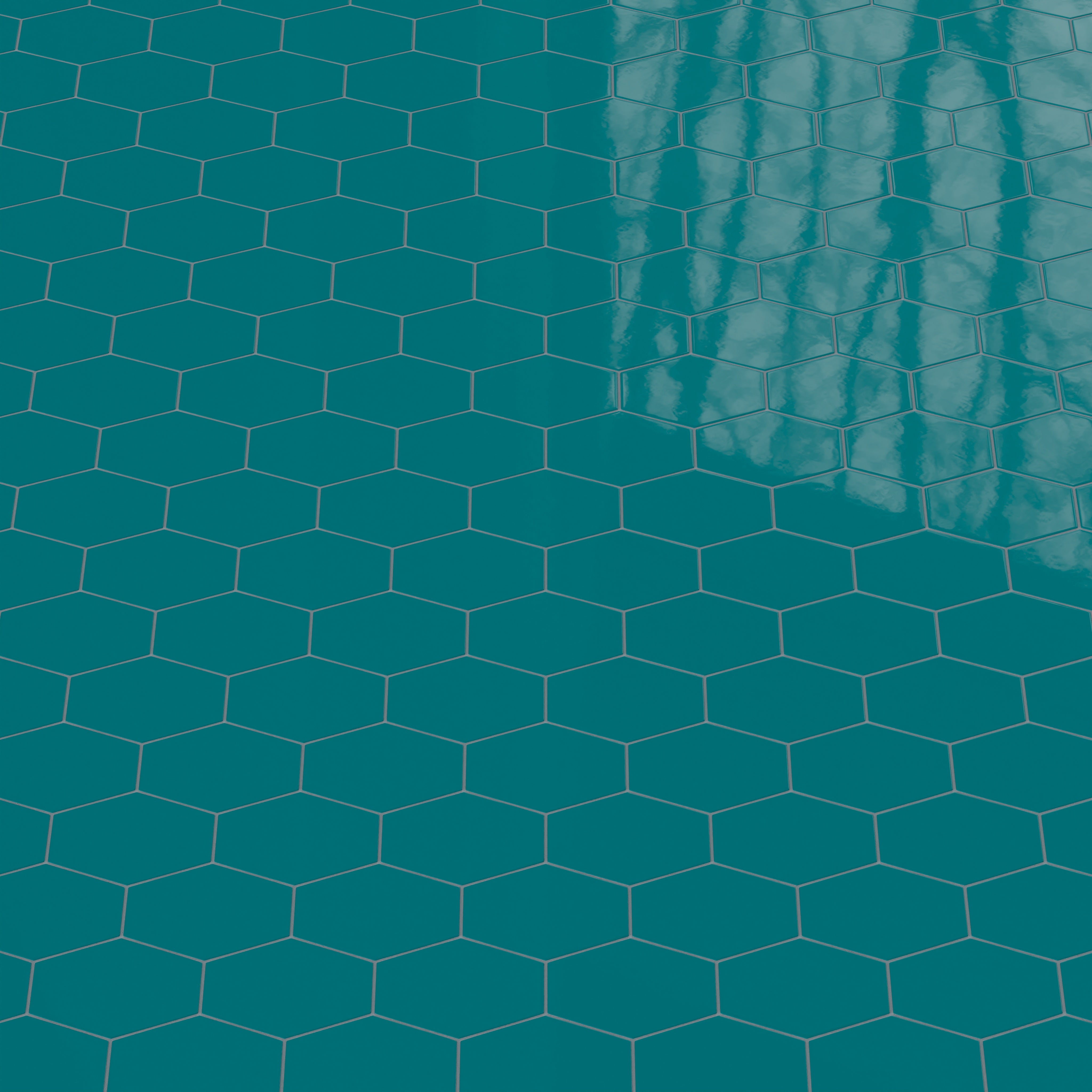 Elongated Hexagon Natural Press Ceramic Tile in Maya Blue Gloss