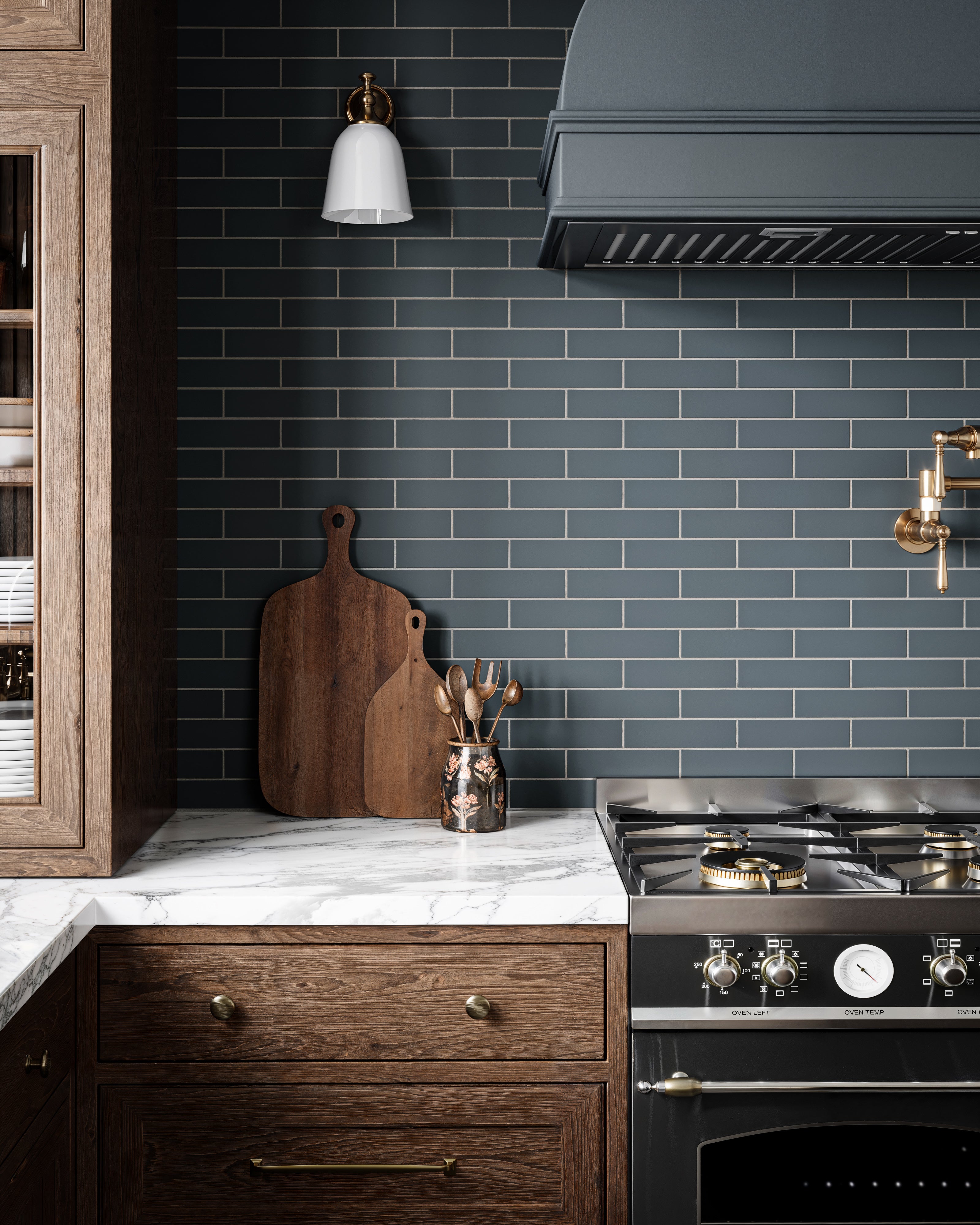 2x8 Natural Press Ceramic Tile in Indigo Matte