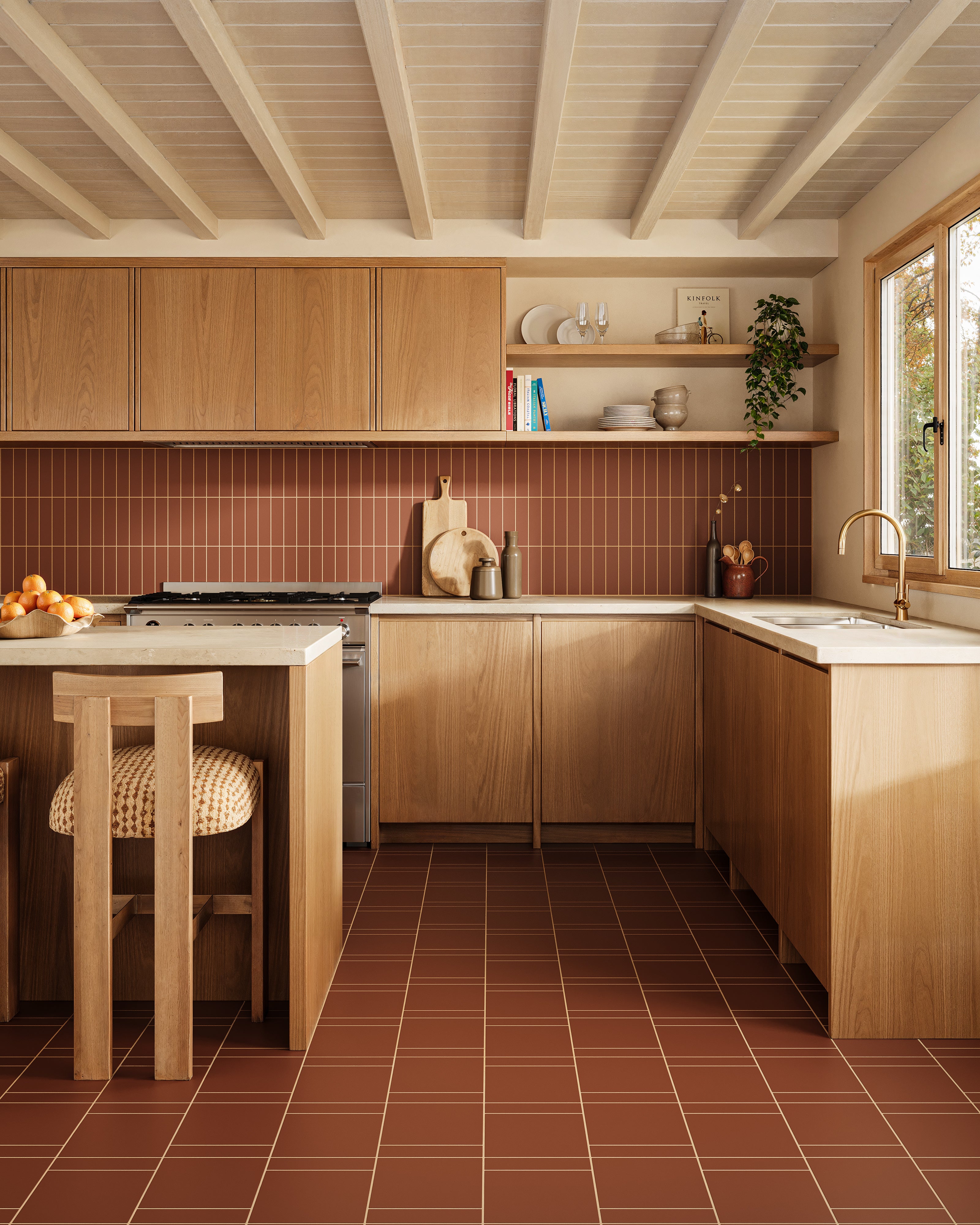 2x8 Natural Press Ceramic Tile in Red Iron Oxide Matte