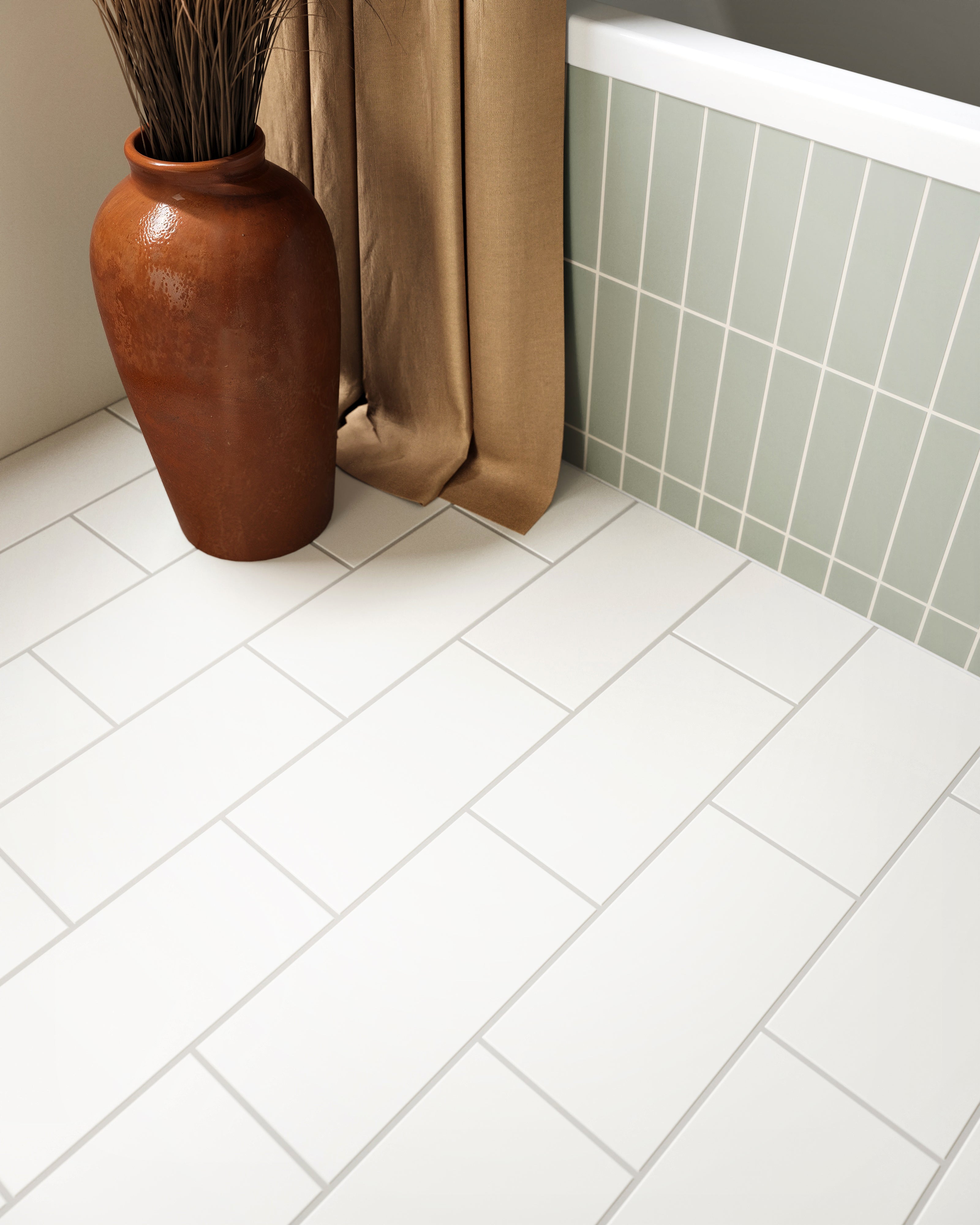 6x12 Natural Press Ceramic Tile in Flake White Matte