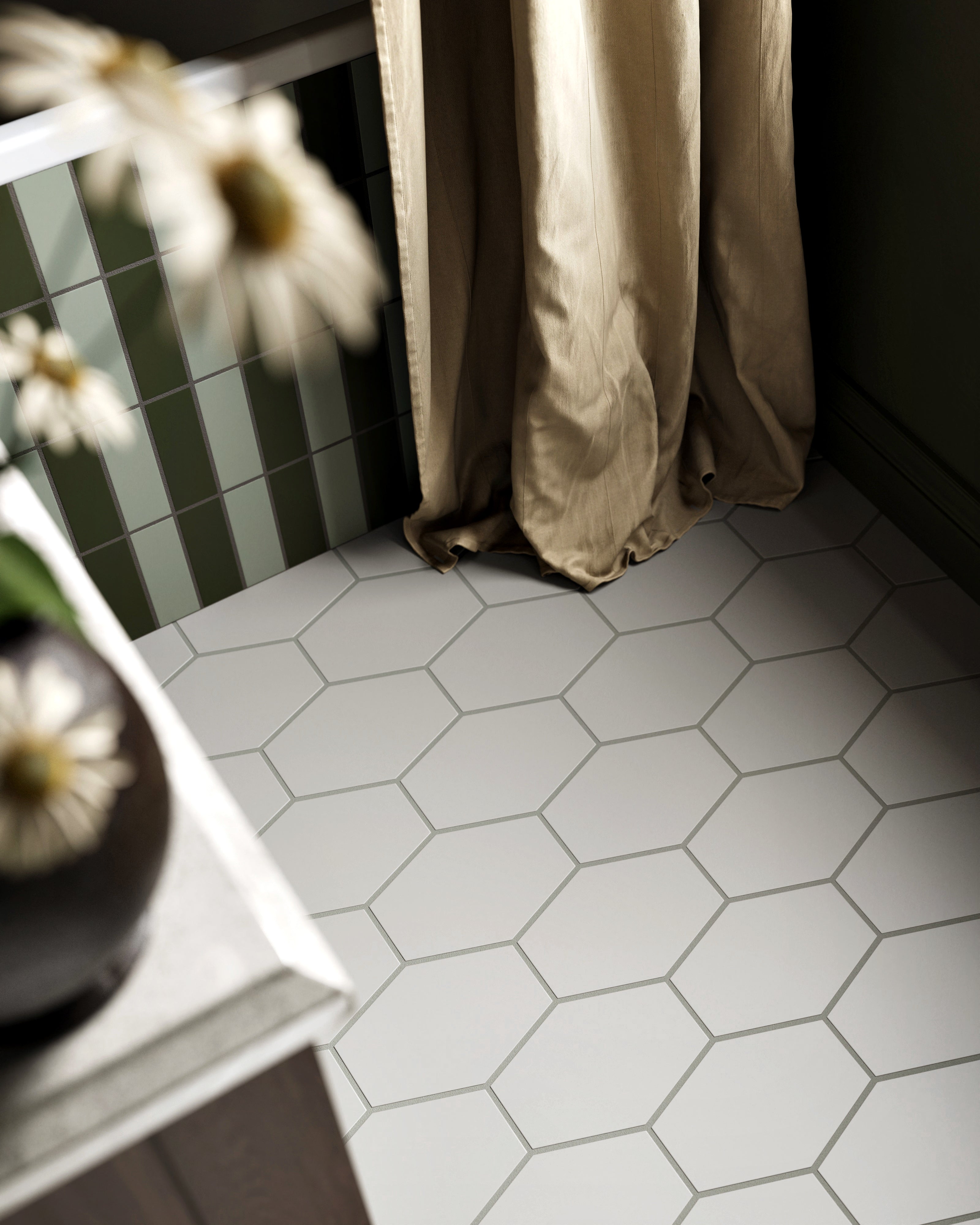 Elongated Hexagon Natural Press Ceramic Tile in Cloud Cover Matte