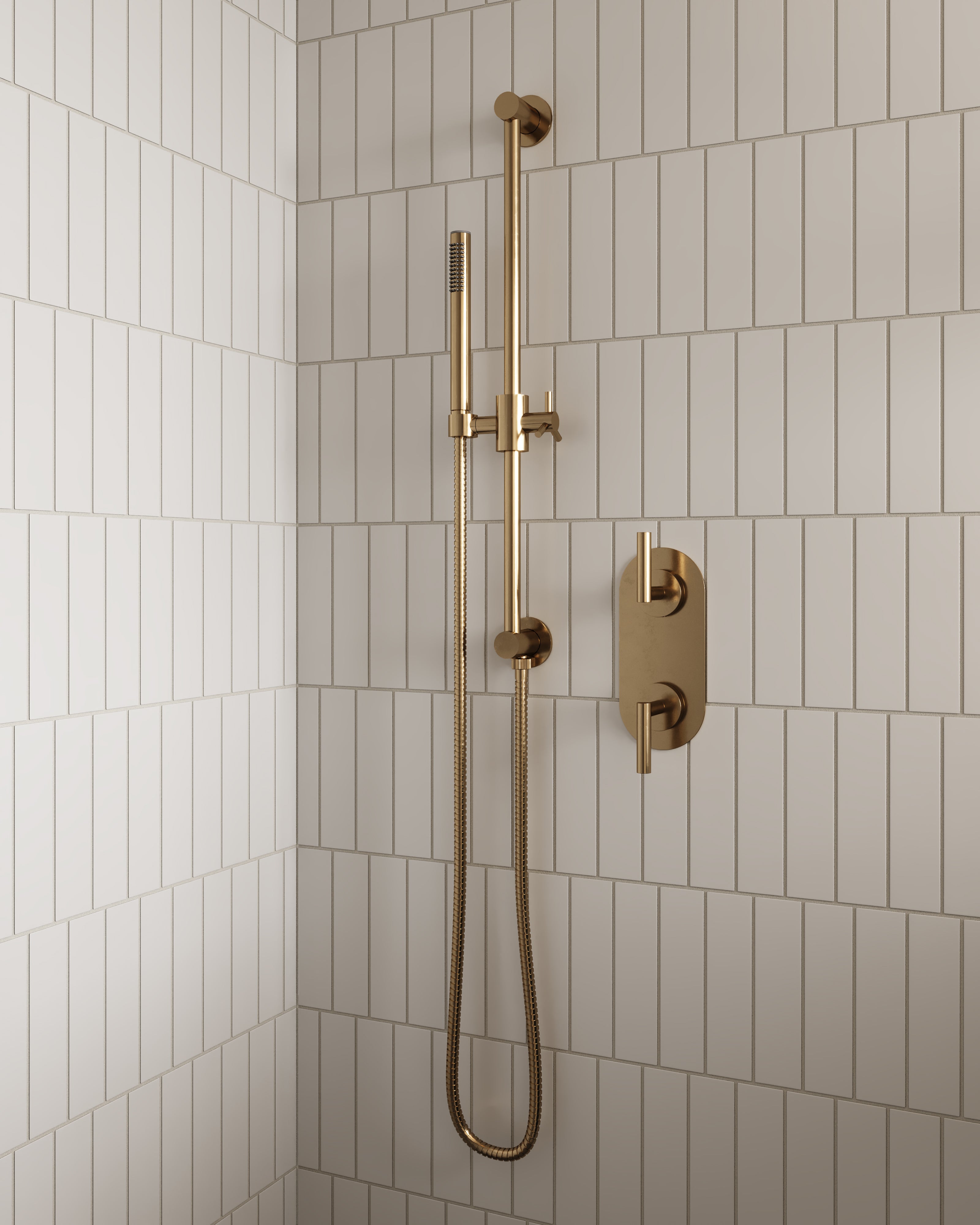 Contour Two Handle Wall Mount Shower Trim with Soft Lever Handles in French Brass