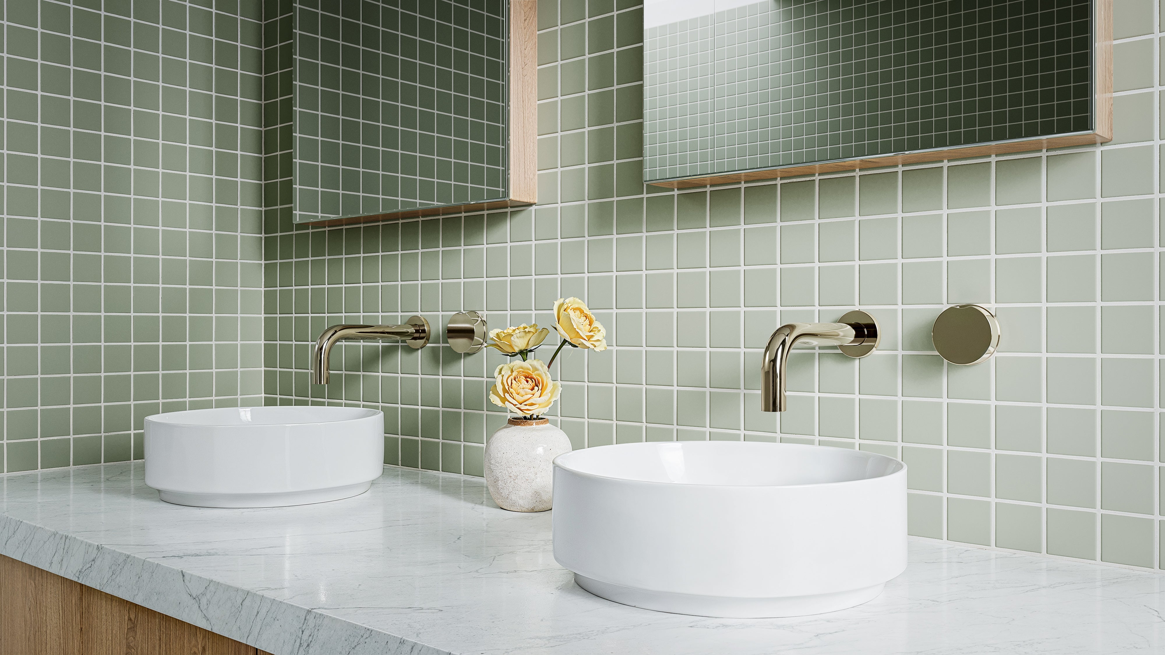 Foundry One Handle Wall Mount 7.5" Lavatory Faucet with Barrel Knob Handle in Polished Nickel