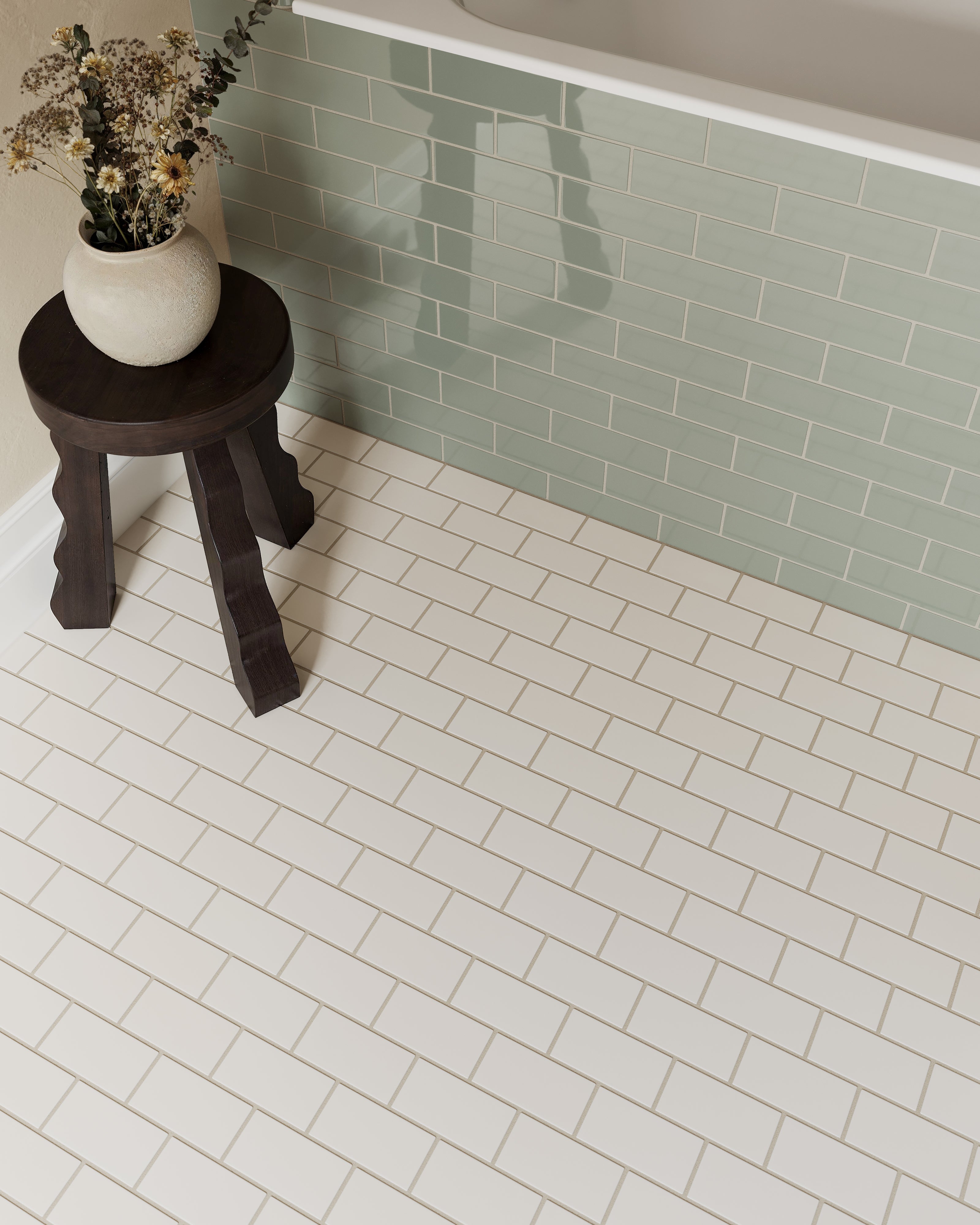 2x4 Half Offset Sheeted Natural Press Ceramic Mosaic Tile in Pearl Matte
